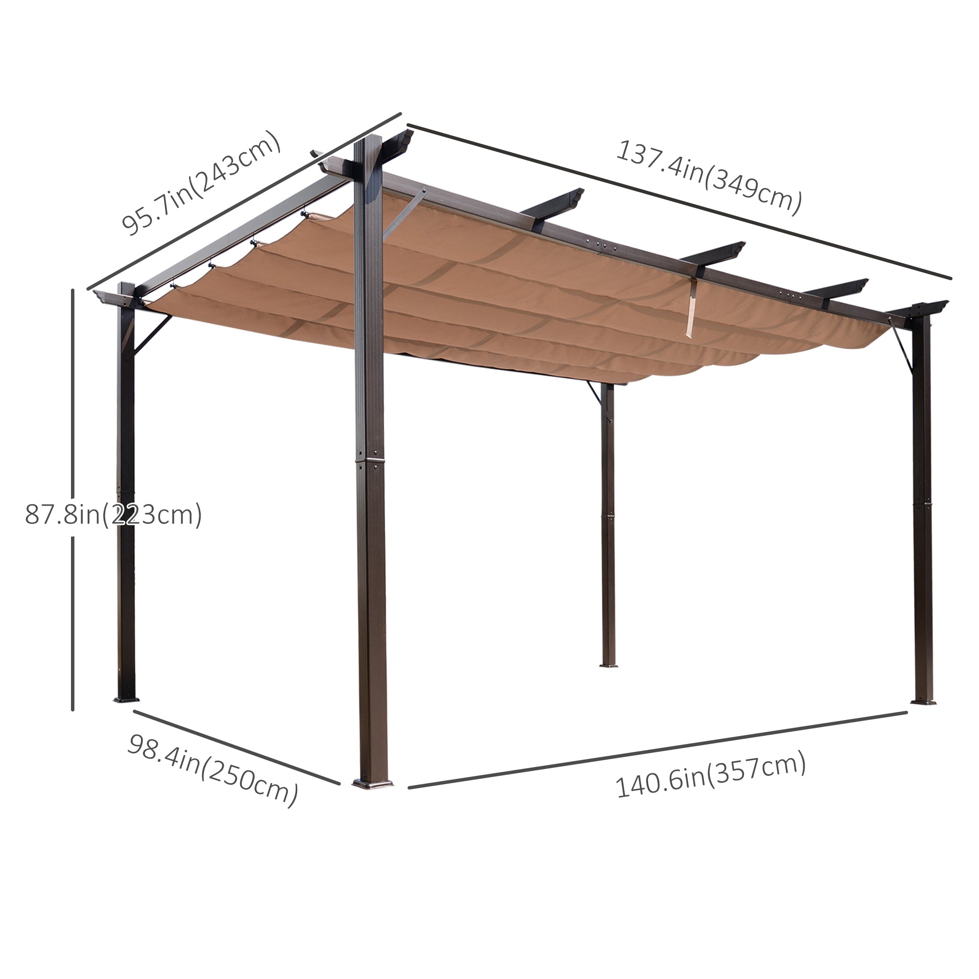Outsunny 10'x13' Aluminium Pergola Gazebo Outdoor Canopy Sunshade Square Garden Shelter Trellis Brown