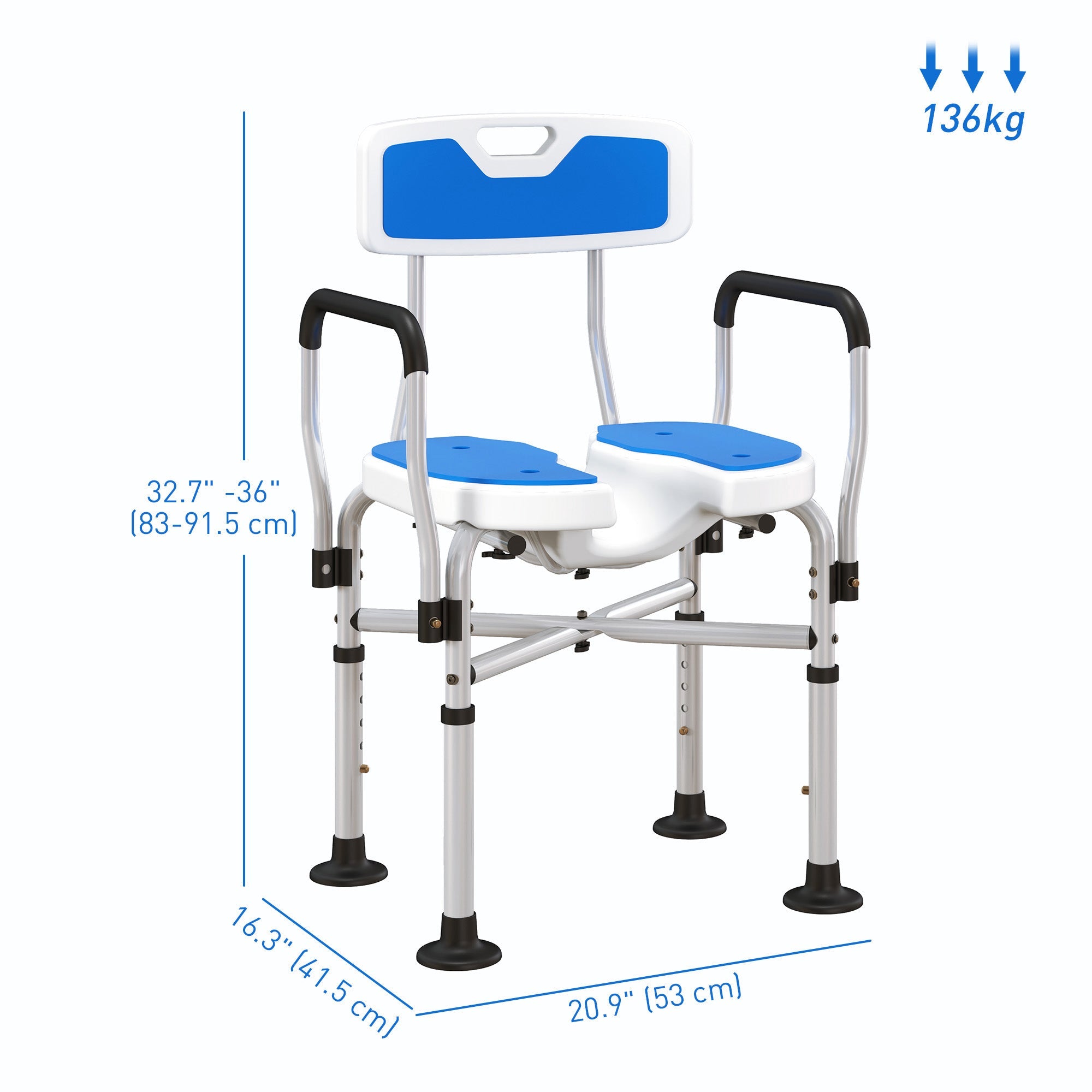 HOMCOM Upgraded Shower Chair Non-slip Bath Chair with U-shaped Shower Seat and Crossing Bars, Dark Blue