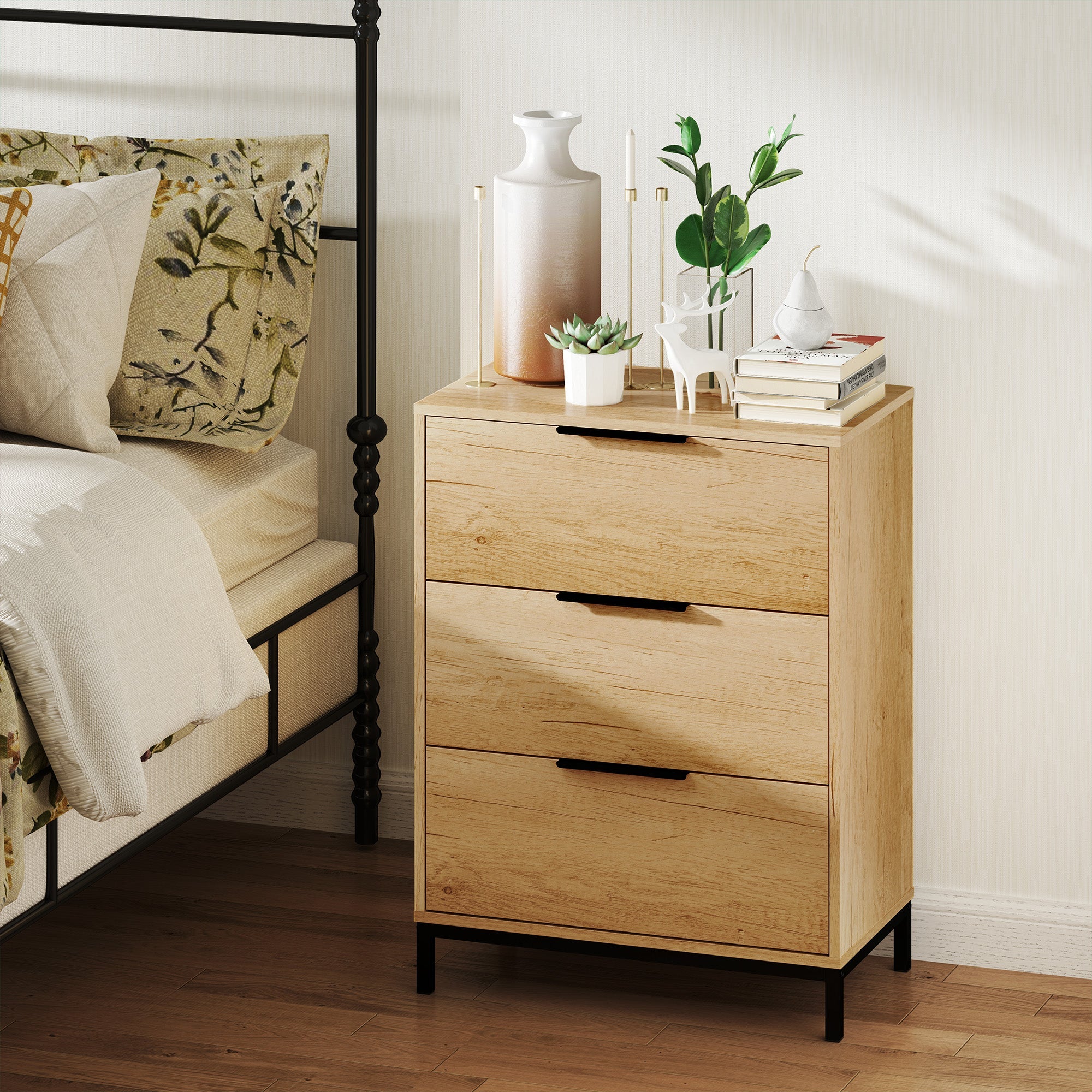 HOMCOM Dresser for Bedroom, 3 Drawer Dresser Tower, Chest of Drawers for Hallway, Entryway, Closet, Natural