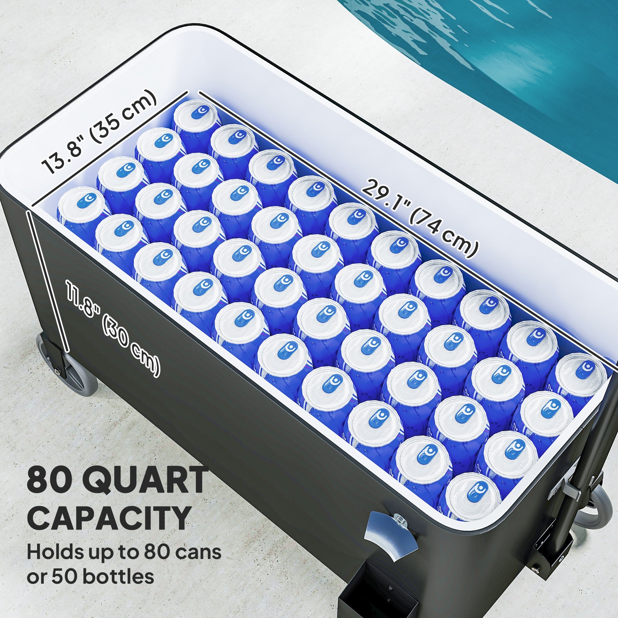 Outsunny 80-Qt Outdoor Patio Cooler Cart, Rolling Ice Chest with Adjustable Handle, Wheels, Bottle Opener, Drainage, Outdoor Beverage Cooler Bar Cart for Party BBQ Camping, Black