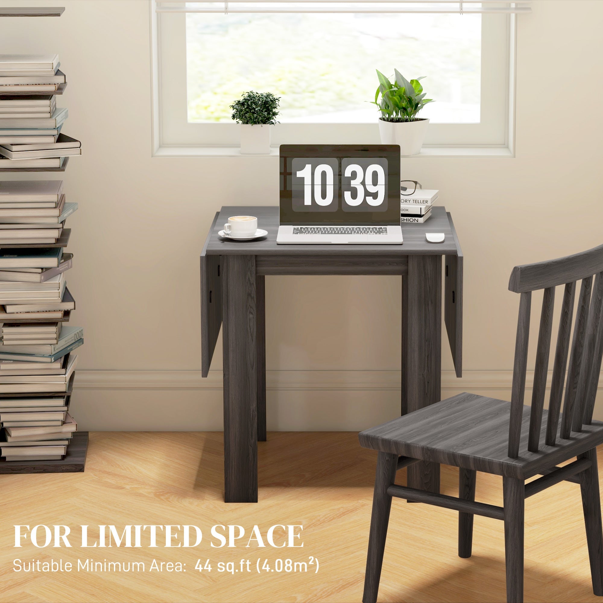 HOMCOM Folding Extendable Drop Leaf Kitchen Dining Table for 2-4 People Small Spaces Grey