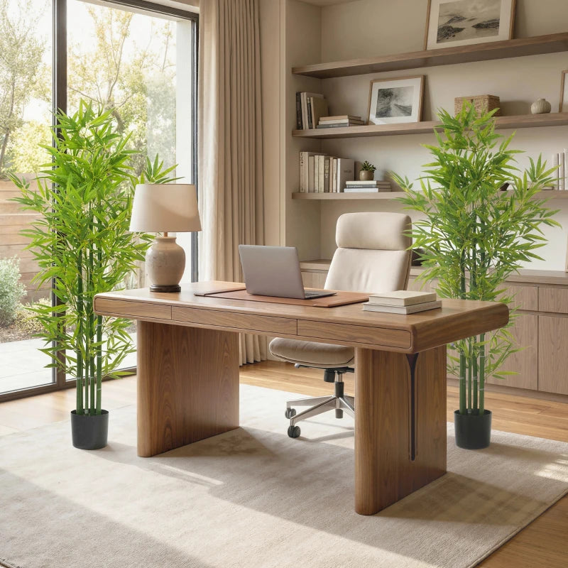 5FT Artificial Bamboo Tree, Faux Decorative Plant in Nursery Pot for Indoor Decor, Set of 2