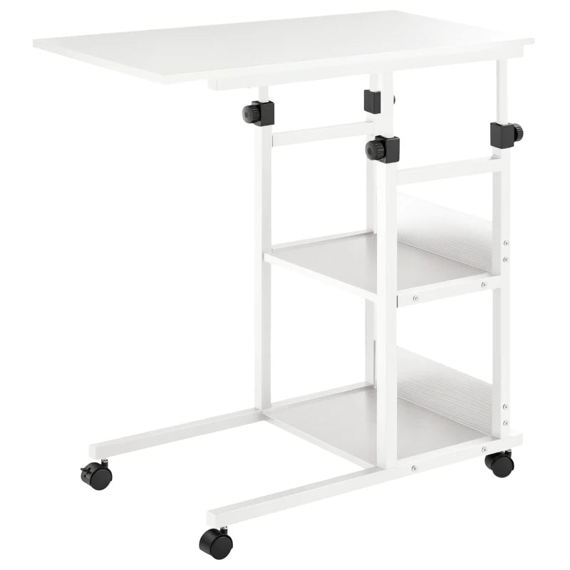 Mobile Standing Desk, Adjustable Height 31.5 inch Stand Up Desk with Wheels for Home Office, White