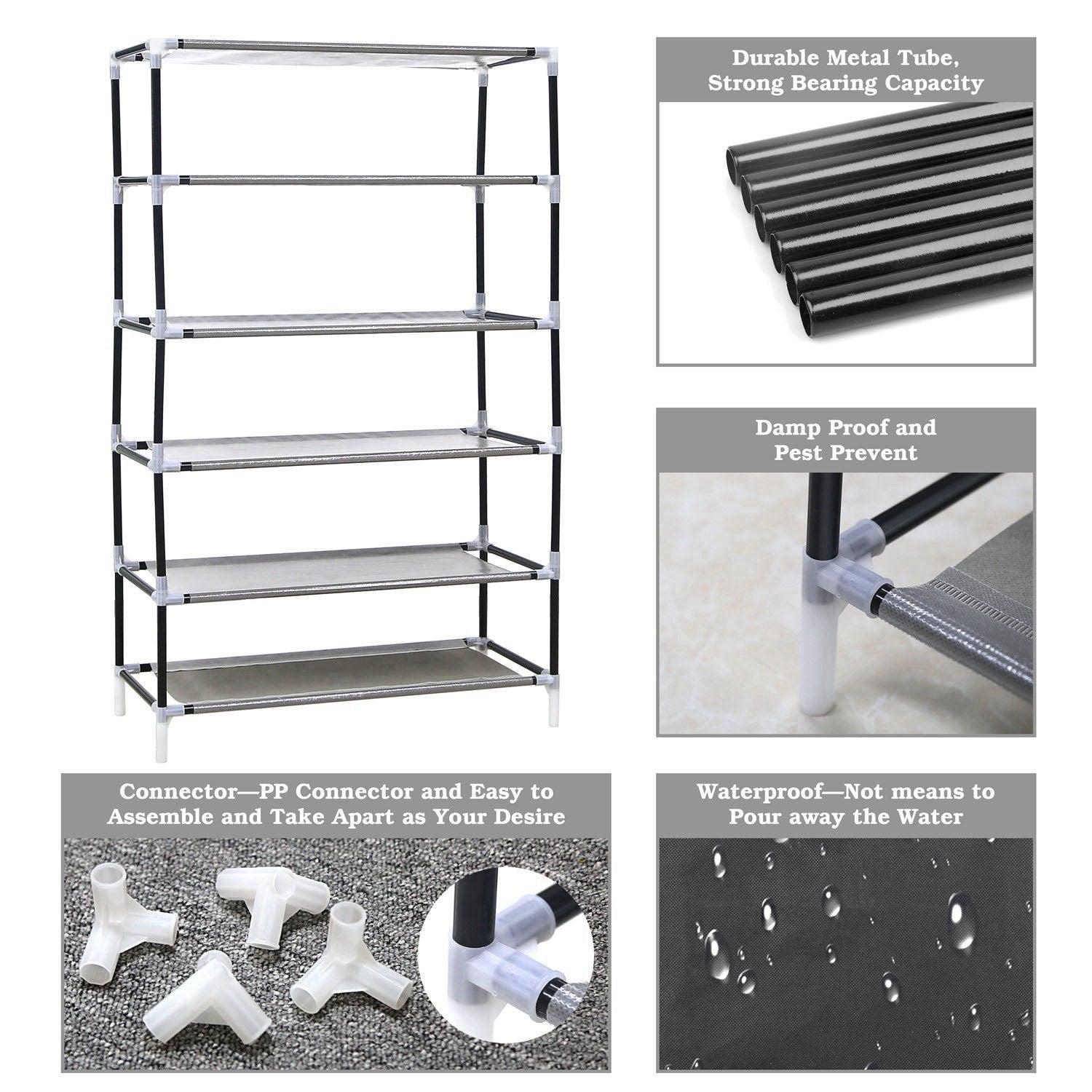 iMounTEK 10 Tiers DIY Shoe Cabinet Dustproof Easy Assemble Tidy Shoe Rack Non-Woven Fabric Holding 27 Pair Shoes Black