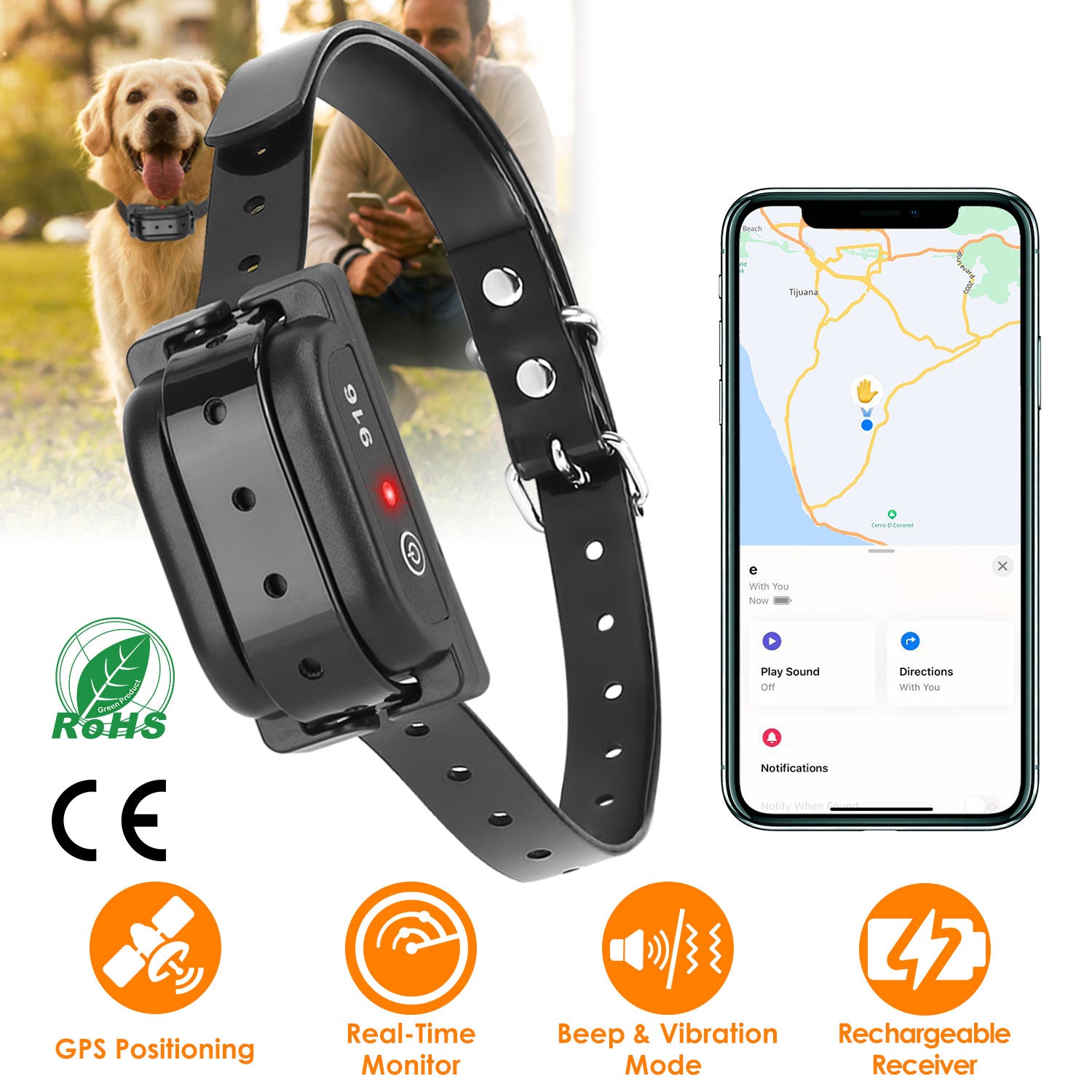 Dog Wireless Fence Collar Receiver GPS Tracker Vibration Beep Mode Single Dog Receiver Without Remote For Small Medium Large Dogs