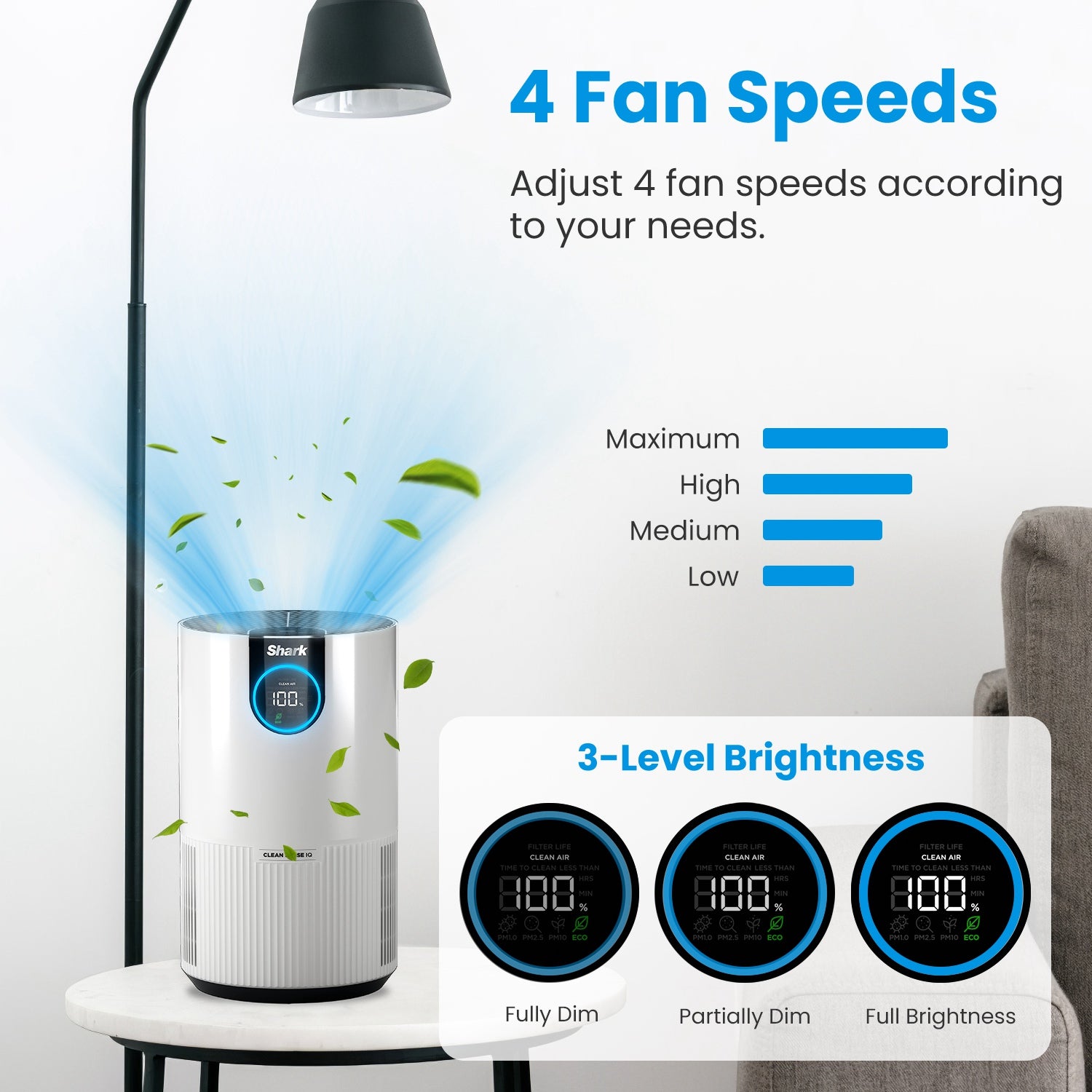 Shark HP102 Air Purifier with True HEPA Air Filter Covers Up To 500sq ft with 4 Fan Speeds Auto Modes Removes Smoke Dust Allergens Pollutants