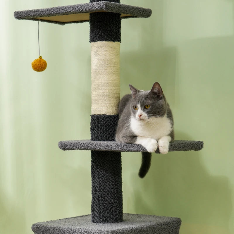 Floor to Ceiling Cat TreeTower with 90.5"-108" Adjustable Height, Scratching Posts, Hammock, Condo, Toy Ball, Dark Grey