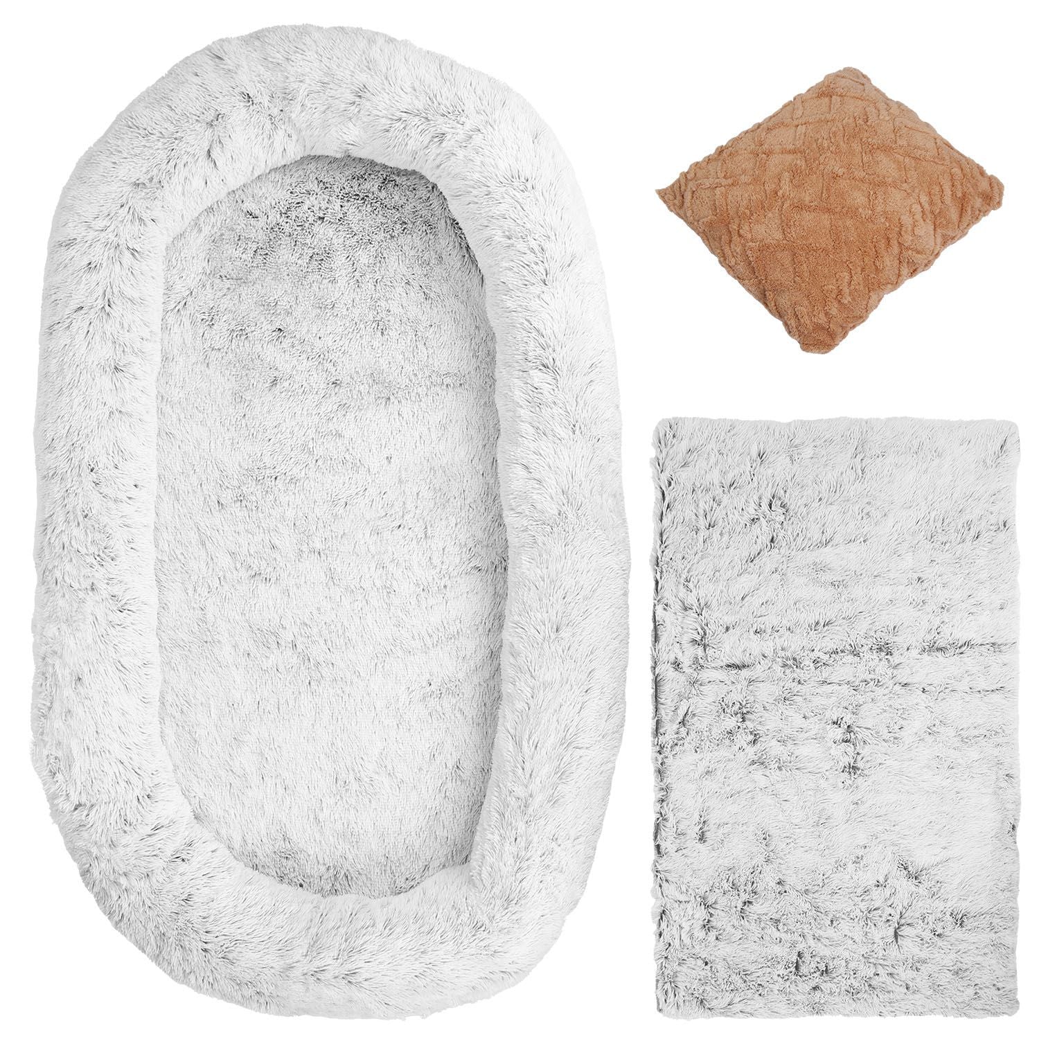 Human Size Dog Bed with Pillow Blanket 72.83x47.24x11.81in Bean Bag Bed Washable Removable Flurry Plush Cover Large Napping Human-Sized Bed For Adults