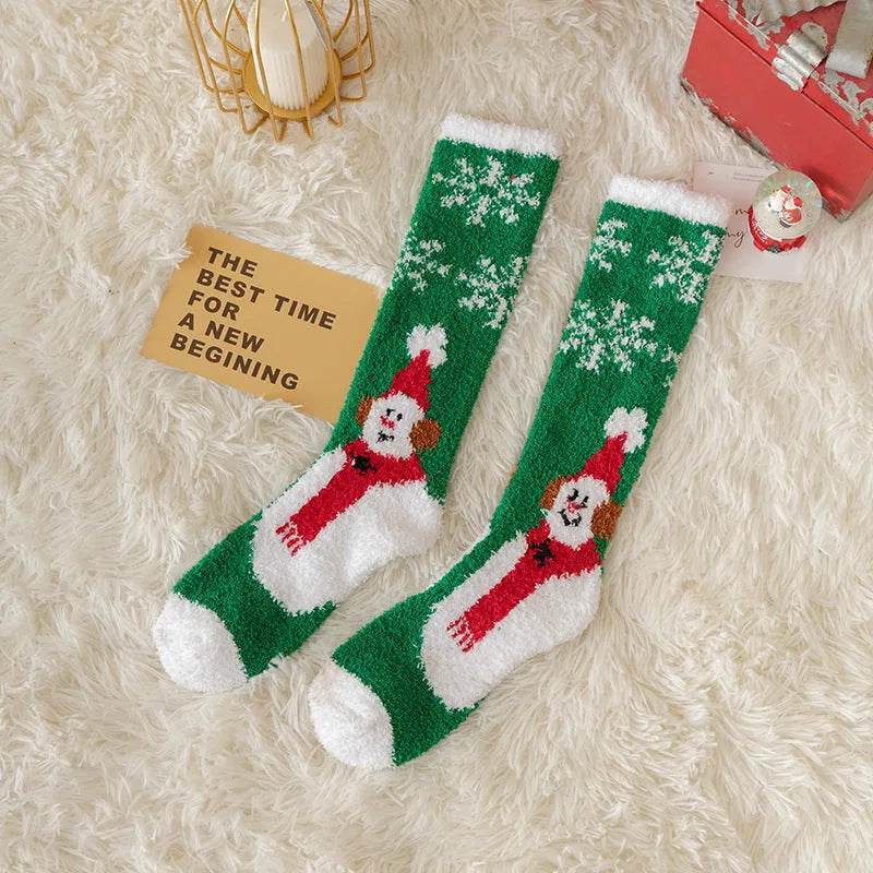 Coral Fleece Stockings Cartoon Thermal Christmas Room Socks