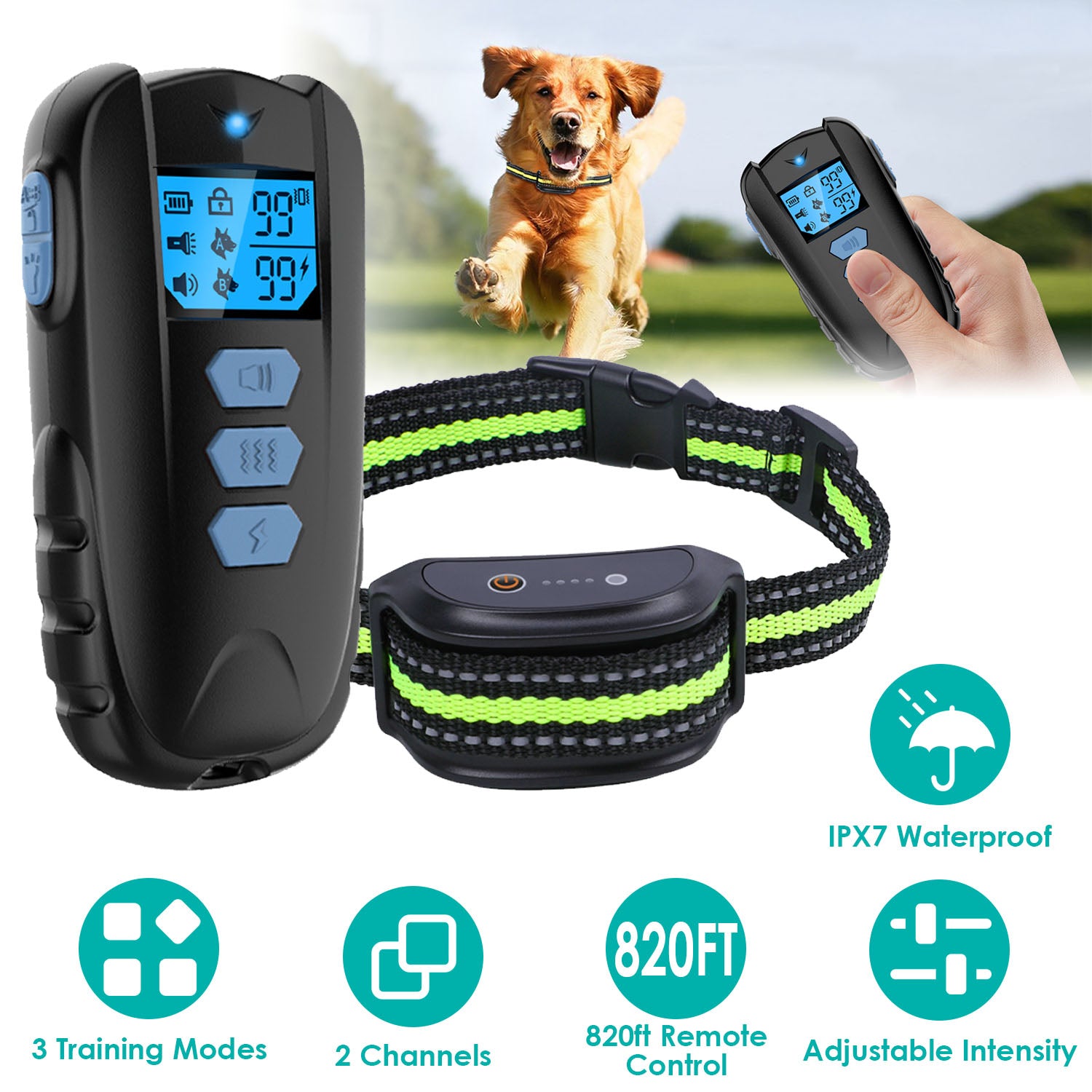Dog Training Collar with Remote Rechargeable Electronic Shock Collar for Dogs Beep Vibration Shock for small Medium Large Dogs