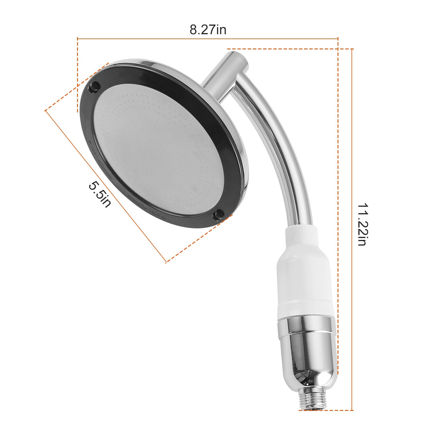 5.5In High Pressure Shower Head Stainless Steel Powerful Energy Bath Heads Water Saving 360° Rotating Round Showerhead