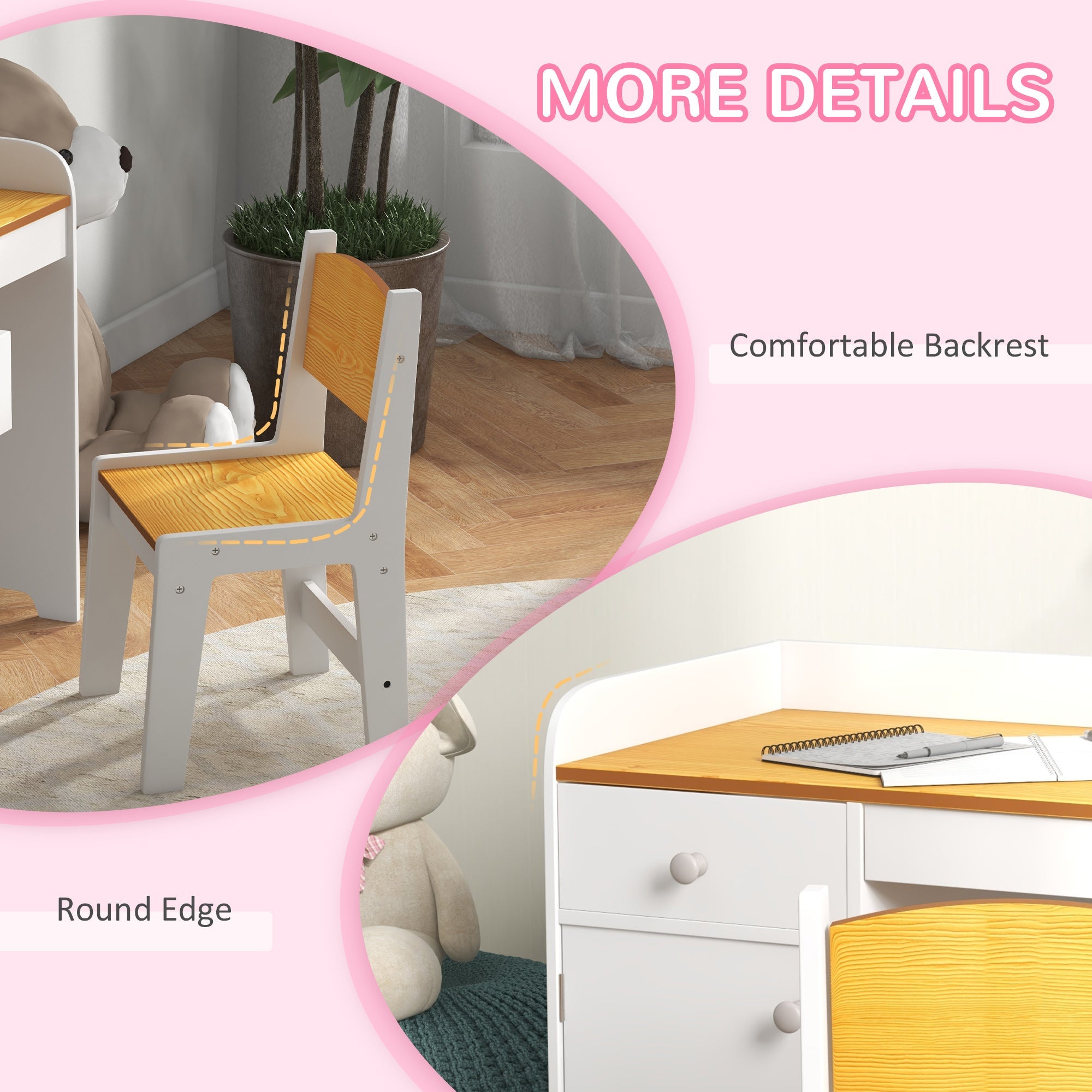 Qaba Kids Desk and Chair Set for 3-6 Year Old with Storage Drawer Study Table and Chair for Children White