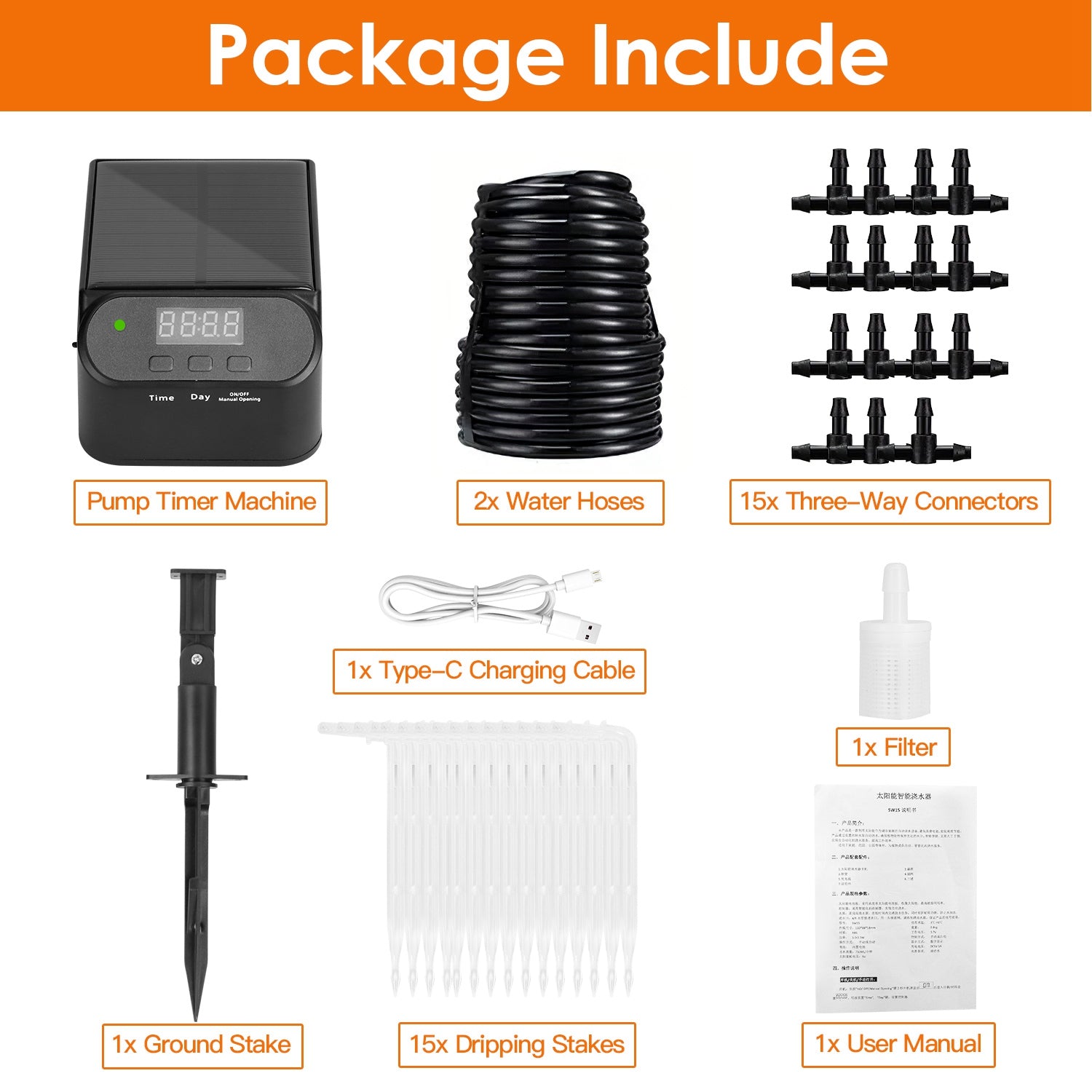 Automatic Solar Powered Drip Irrigation System Kit Rechargeable Plant Programmable Watering Timer Device Up to 15 Plants For Indoor Outdoor Patio Gard