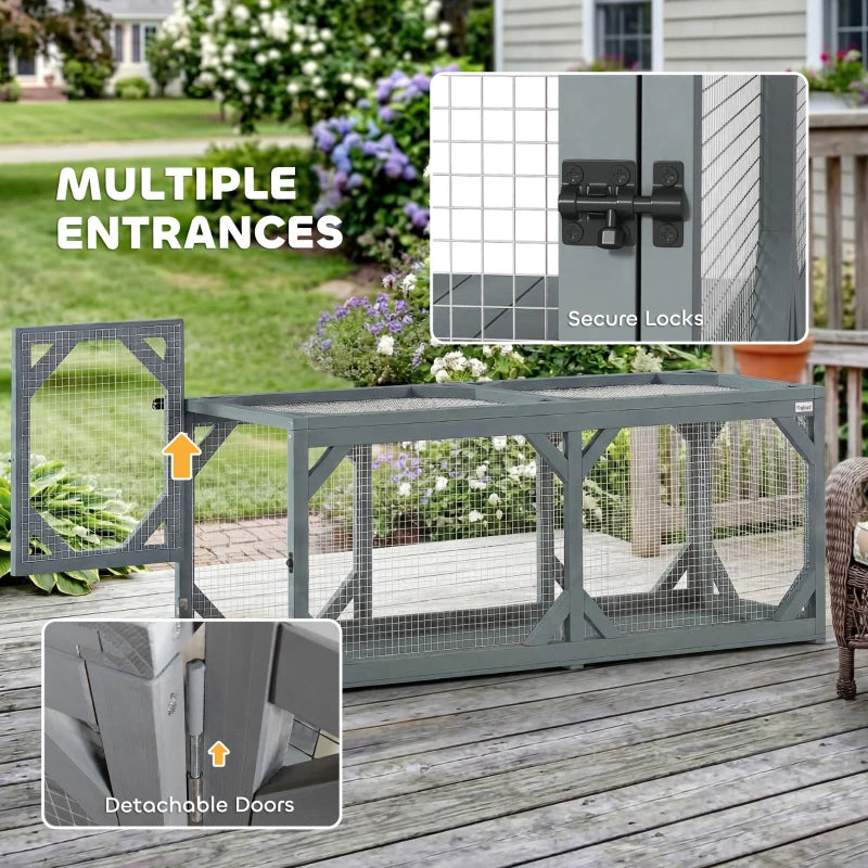 PawHut Wooden Outdoor Cat Tunnel Catio with 2 Access Doors, Wall or Floor Mount Extendable Pet Run