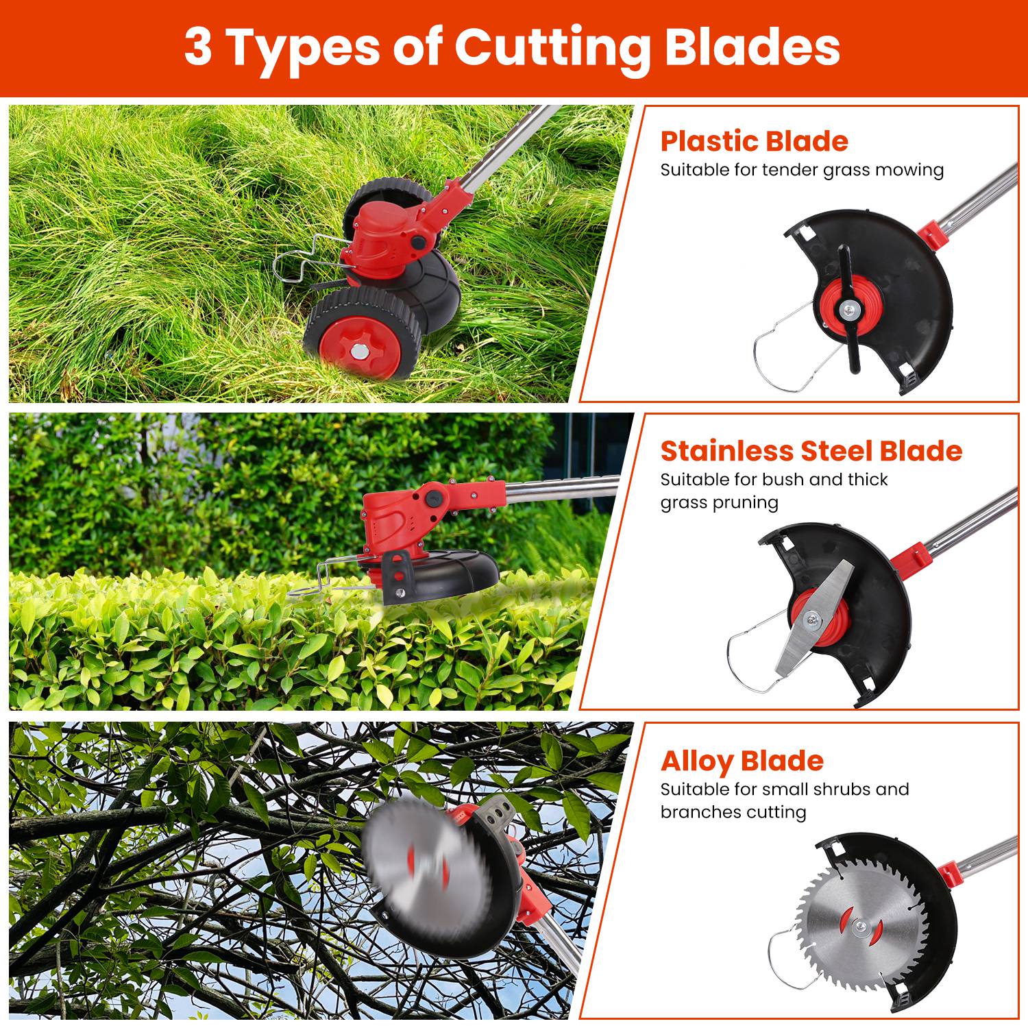 25Pcs Trimmer Blades Head Replacement Set 1Pc 5.91” Alloy Blade 4Pcs 5.71” Stainless Steel Blades 20Pcs 5.31” Plastic Blades For Cordless Weed Trimmer