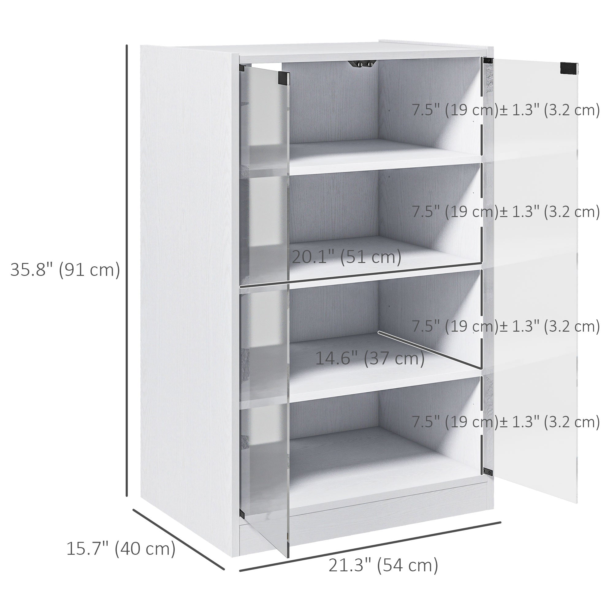 HOMCOM Distressed White Media Stand: 5-Tier with Adjustable Shelves, Tempered Glass & Cable Management