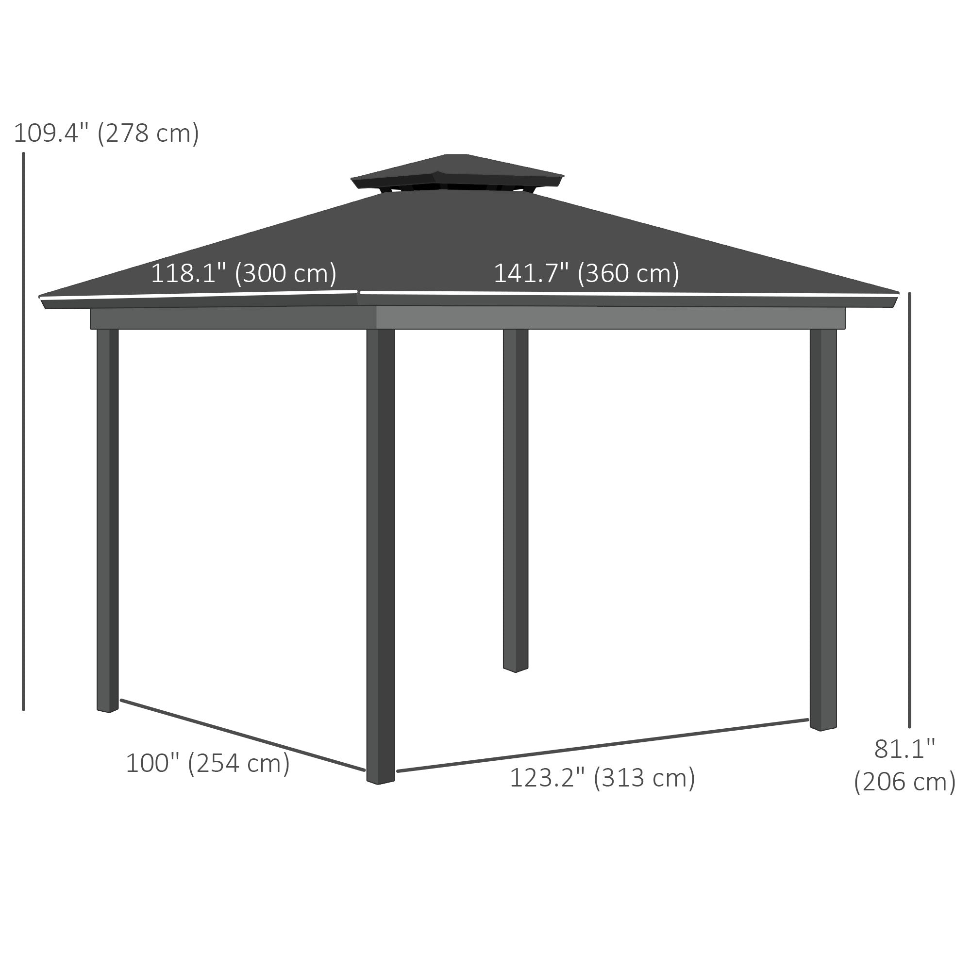 Outsunny Outdoor Hardtop Gazebo: 10'x12' Double PC Roof with Steel Frame, Nettings & Curtains, Grey