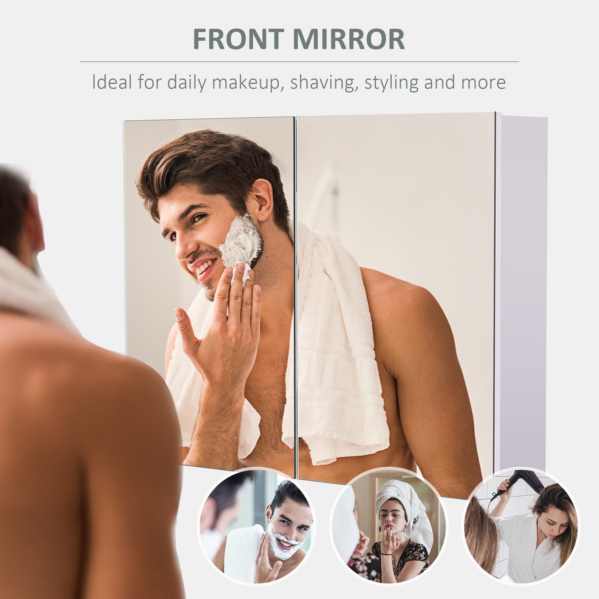 HOMCOM Wall-Mounted Bathroom Cabinet: Double Doors with Mirror, Adjustable Shelf for Storage Organization, White Finish