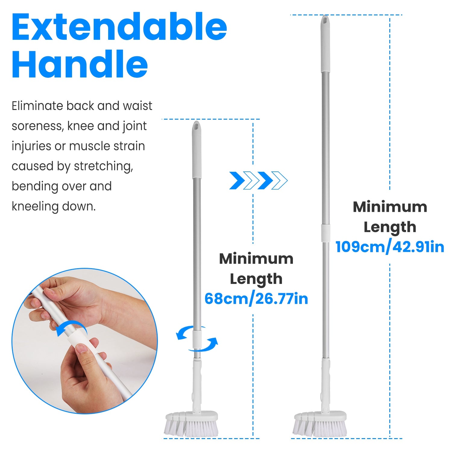 3 in 1 Tub And Tile Scrubber Cleaning Brush With 42.91in Long Handle Length Adjustable Rod Shower Cleaning Brush With Sponge Hard Bristles Gap Brush