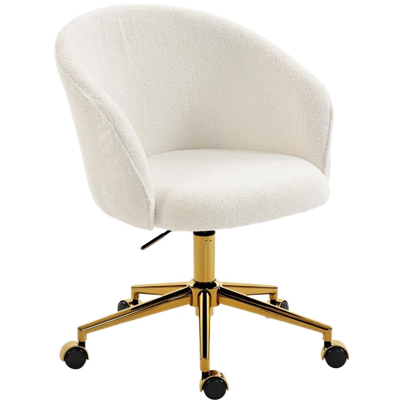 Office Chair, Teddy Fleece Upholstered Vanity Desk Chair, Cream White