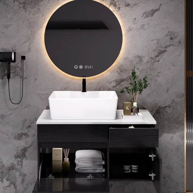 31.5 Inches Wall Mounted Single Bathroom Vanity With Engineered Stone Top