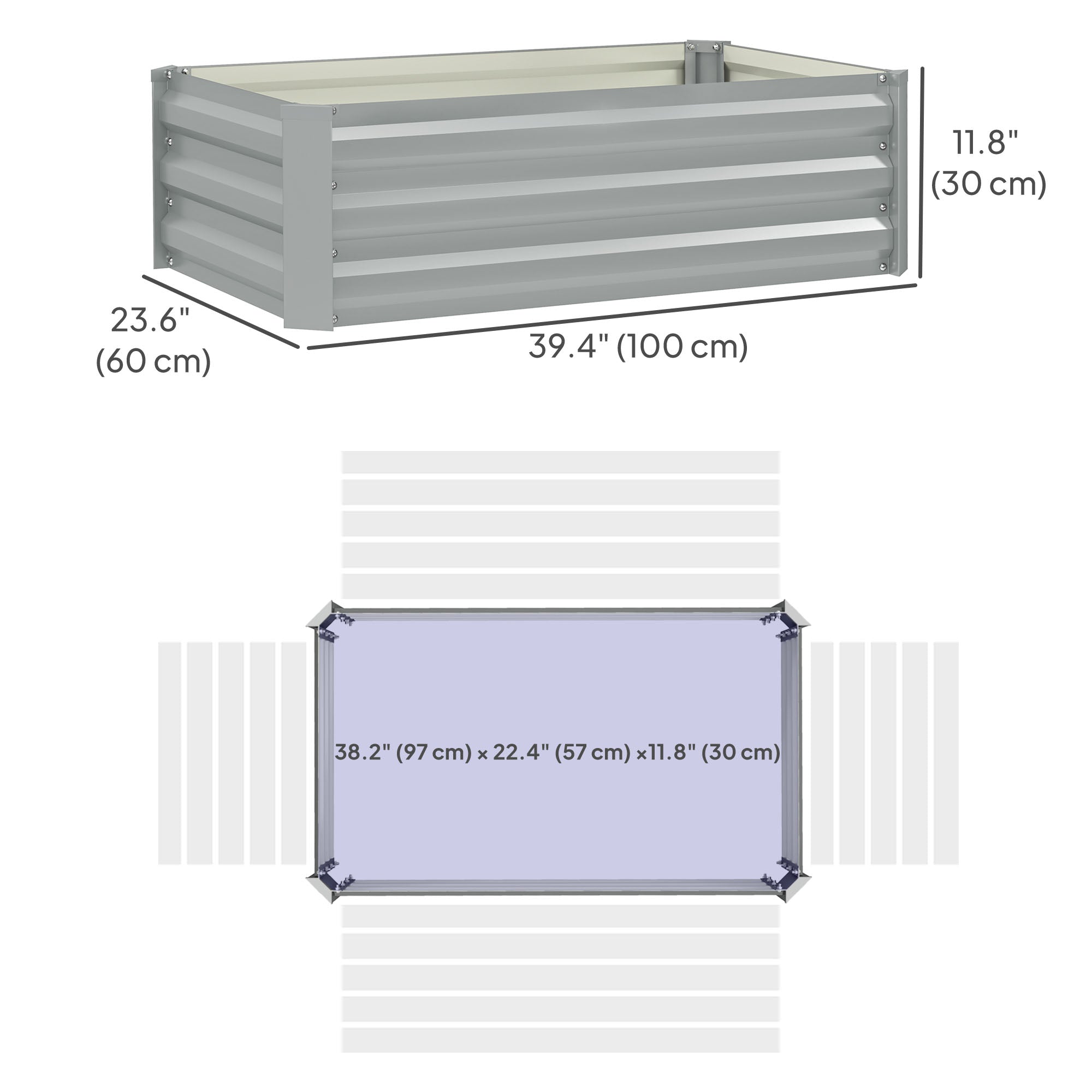 Outsunny Set of 2 Galvanized Raised Beds for Garden, Outdoor Planter Box for Flowers, Herbs and Vegetables, Light Grey