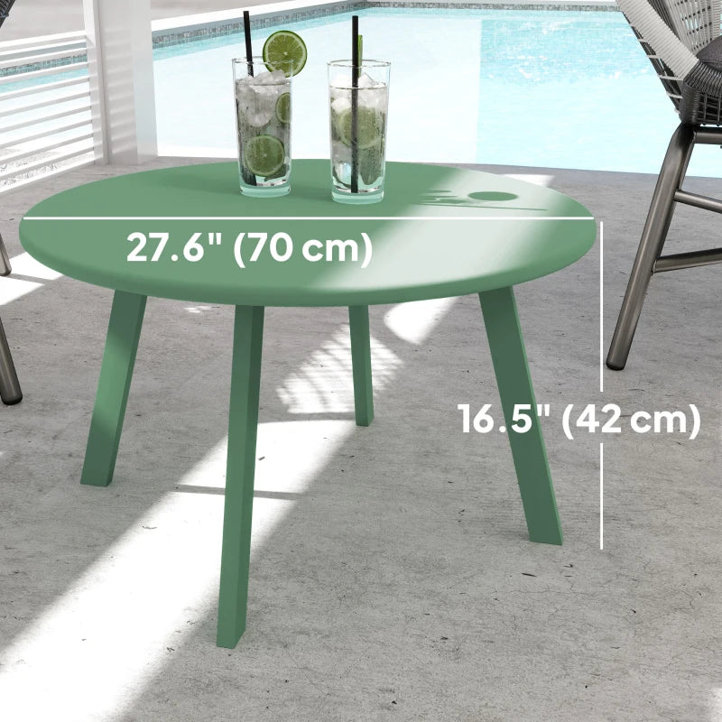Round Outdoor Side Table, Patio Coffee Table with Metal Frame and Non-Slip Foot Pads, Green