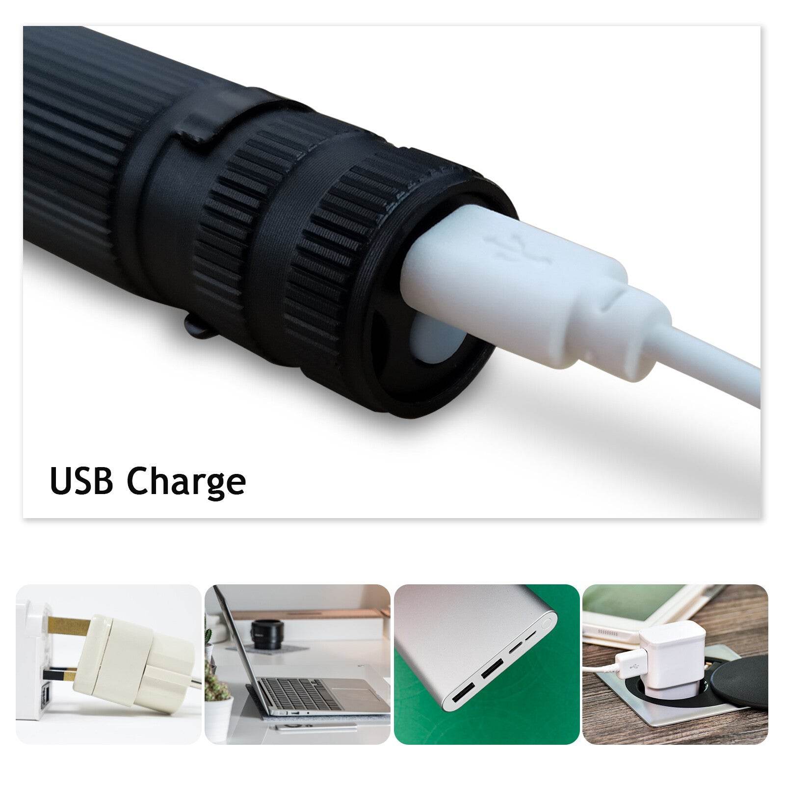 LED Military Flashlight USB Rechargeable Tactical Zoom Handheld Torch
