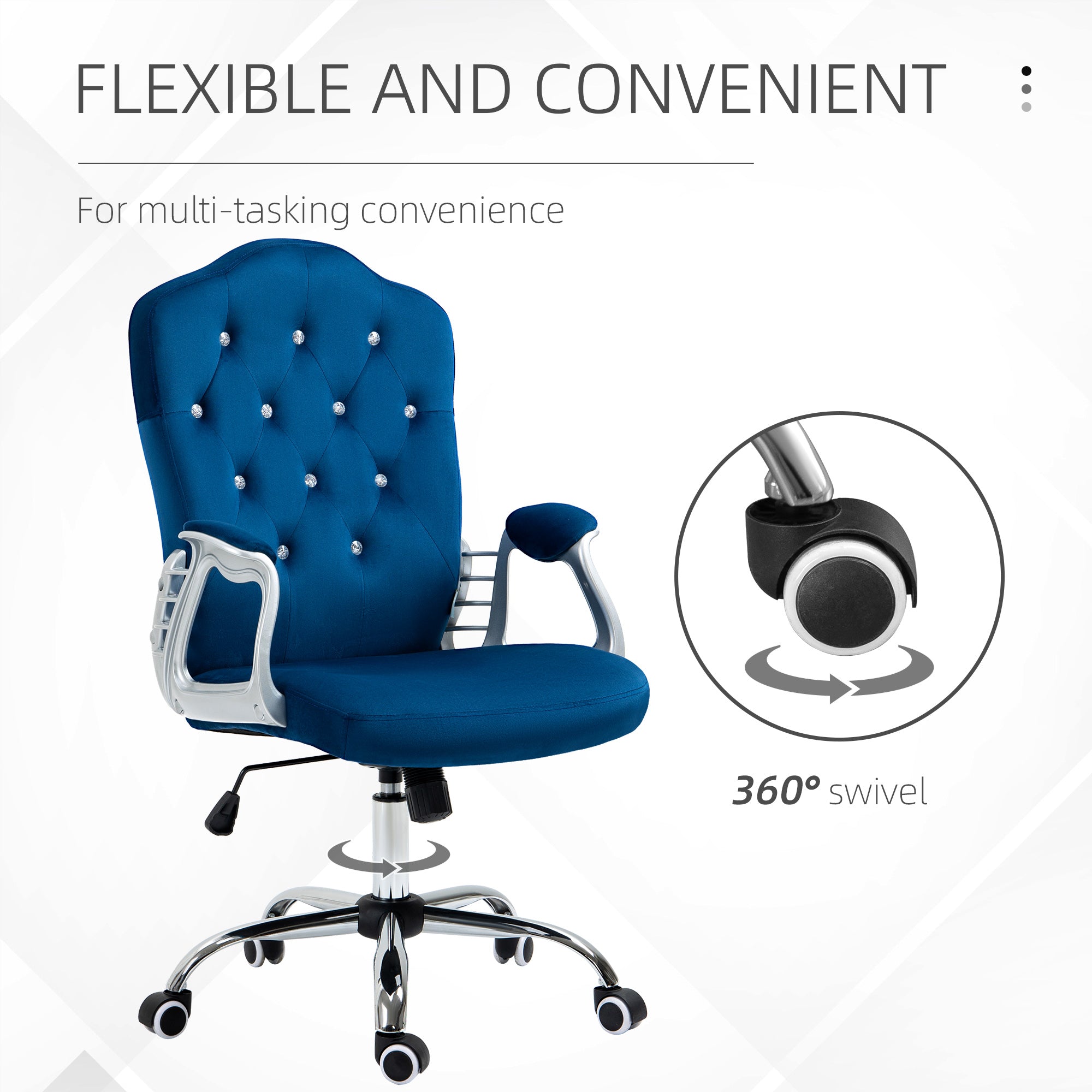 Vinsetto Elegant Velvet Office Chair: Blue Button Tufted, Swivel Desk Chair, Adjustable Height, Tilt Function