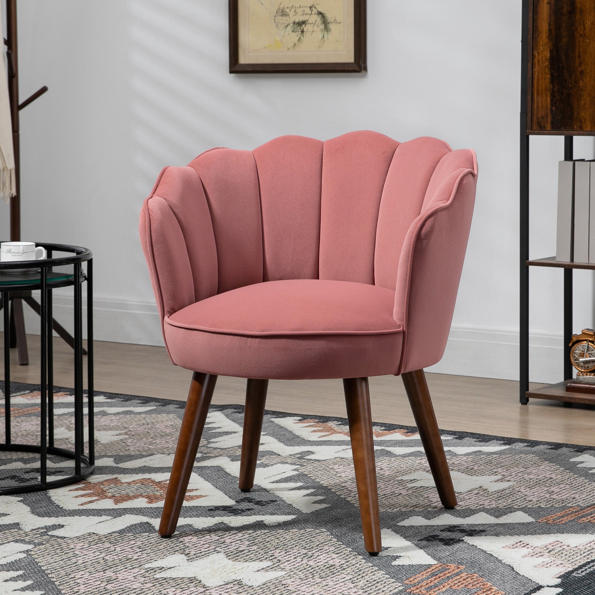 HOMCOM Elegant Velvet Accent Chair: Leisure Club Chair with Wooden Legs, Pink Hue for Living Room, Bedroom