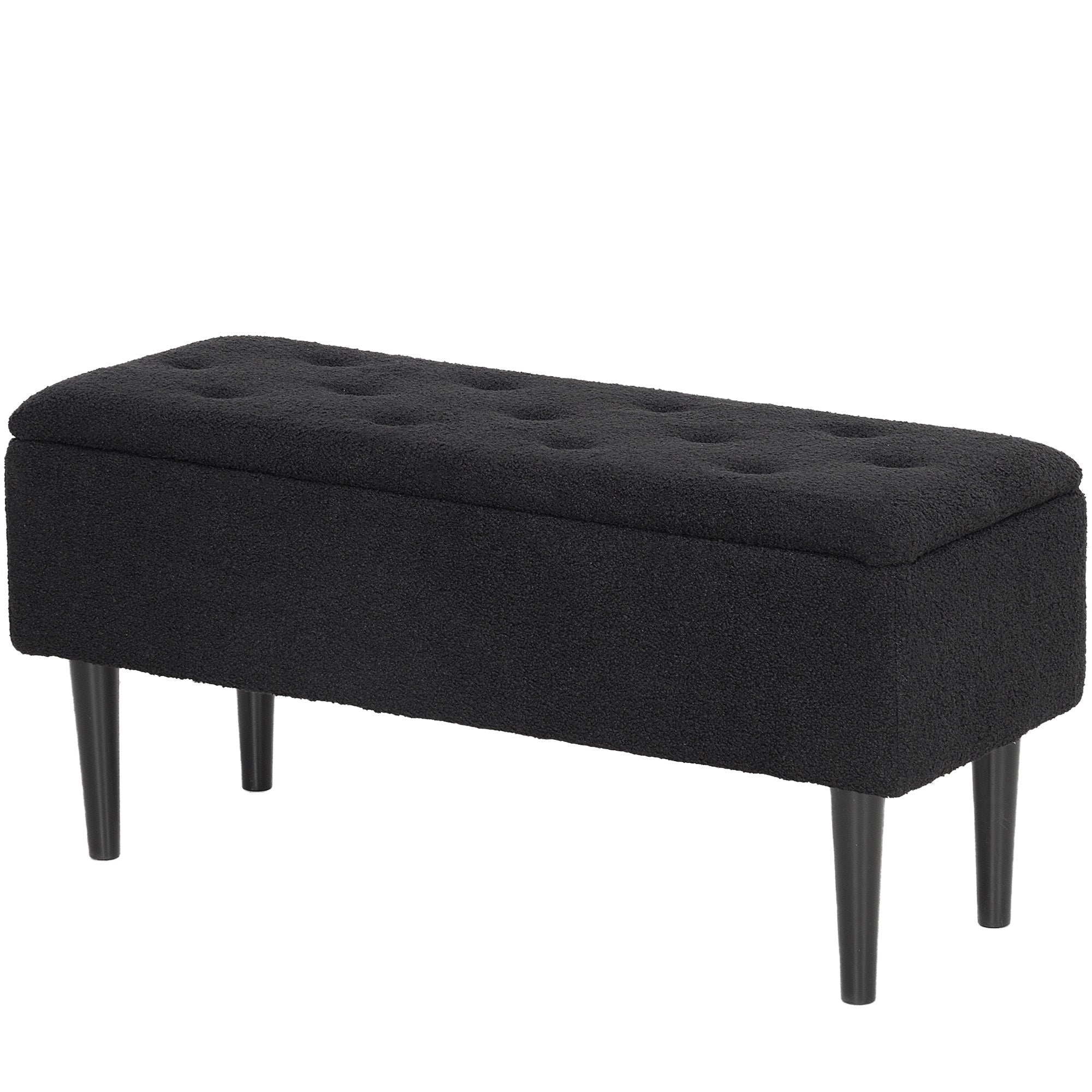HOMCOM Modern Storage Bench, Ottoman with Storage and Lamb's Wool Upholstery for Living Room, Bedroom, Black