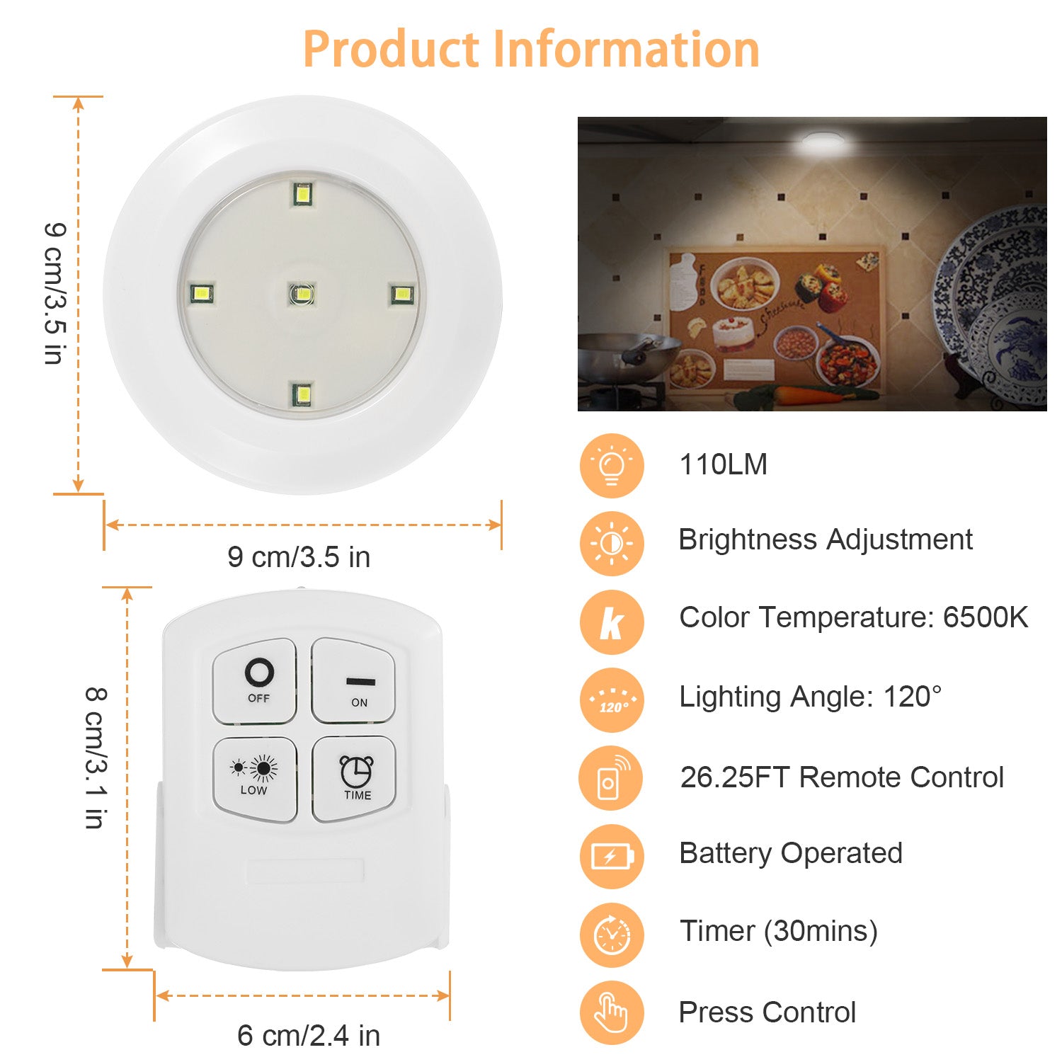 3 Pack LED Closet Lights Wireless Puck Lights w/ 26FT Remote Control Timer Dimmable Battery Operated Stick On Taps Lights for Cabinet Kitchen Stairs