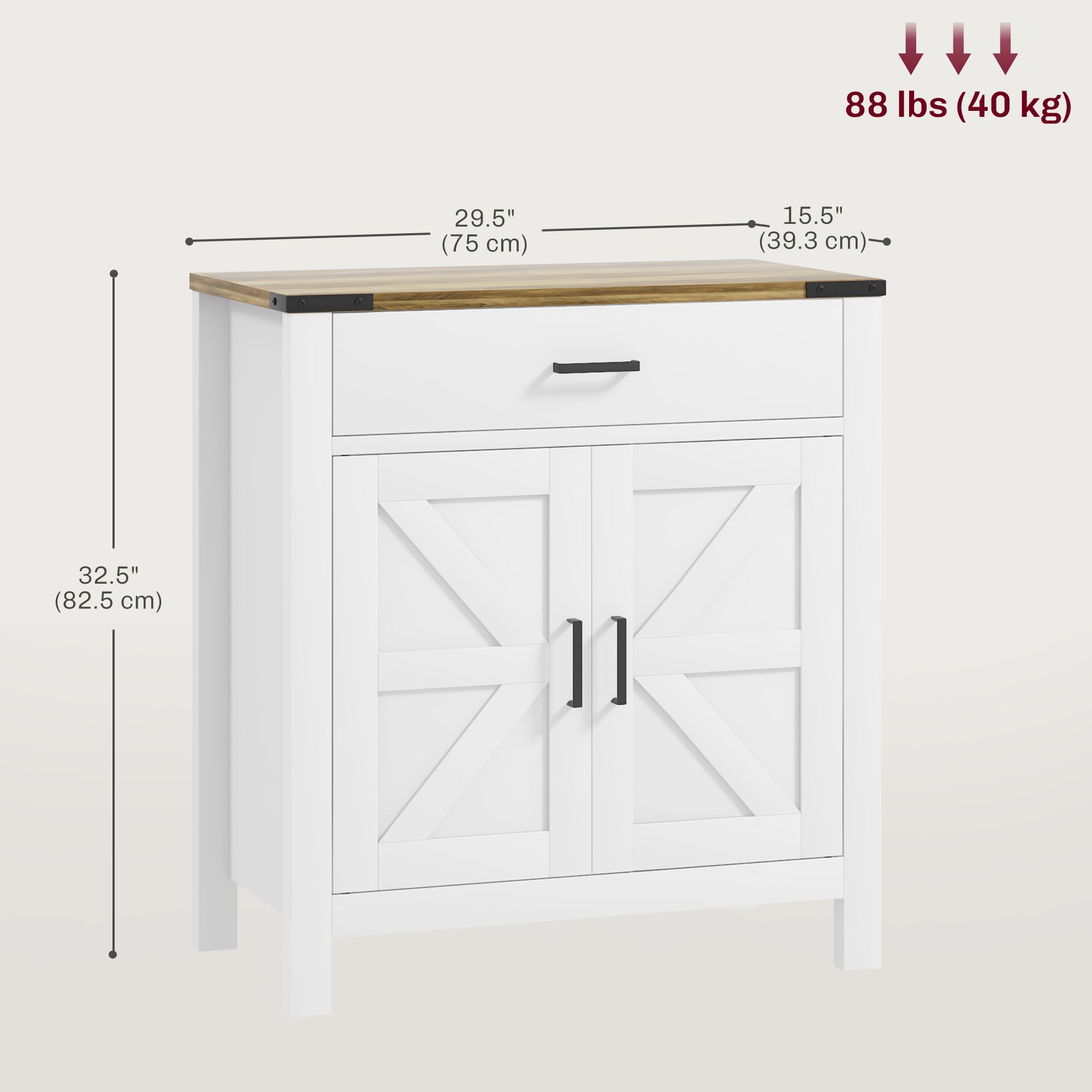 HOMCOM Farmhouse Buffet Cabinet Sideboard with 1 Drawer, 1 Storage Cabinet and Adjustable Shelf, White
