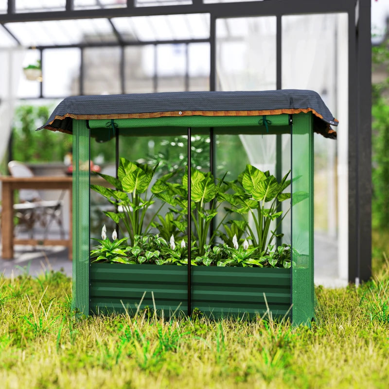 Galvanized Steel Planter Box with Crop Cage and Shade Cloth, Raised Garden Bed for Flowers, Vegs and Herbs