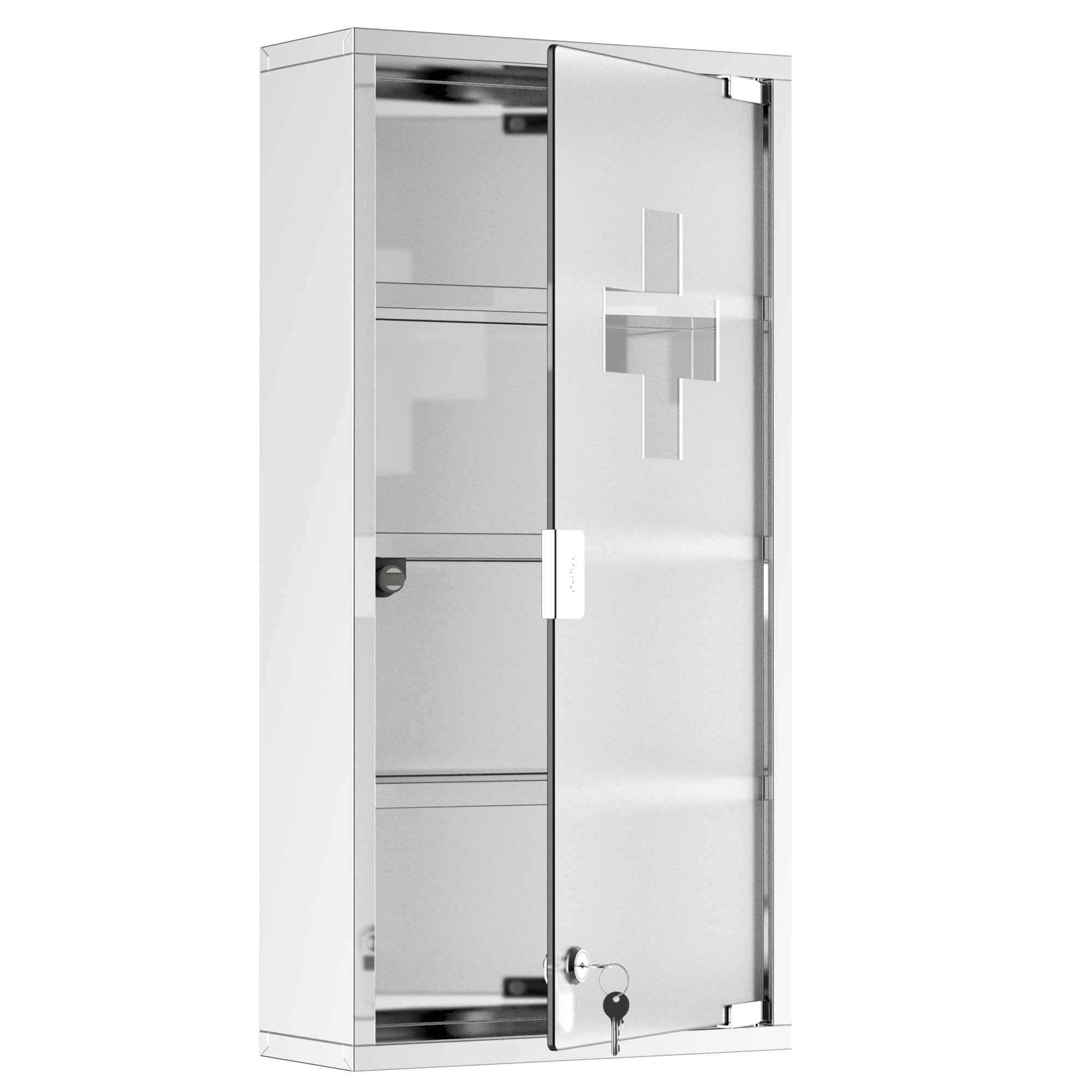 HOMCOM Secure Medicine Vault: Lockable 4-Tier Wall-Mounted First Aid Cabinet with Frosted Glass Door, Stainless Steel Frame