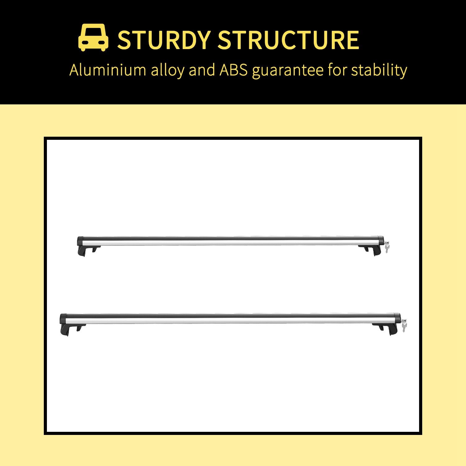 Outsunny Roof Top Aluminum Cross Bars - 2 PC Lockable Adjustable Luggage Rack, 49", Silver