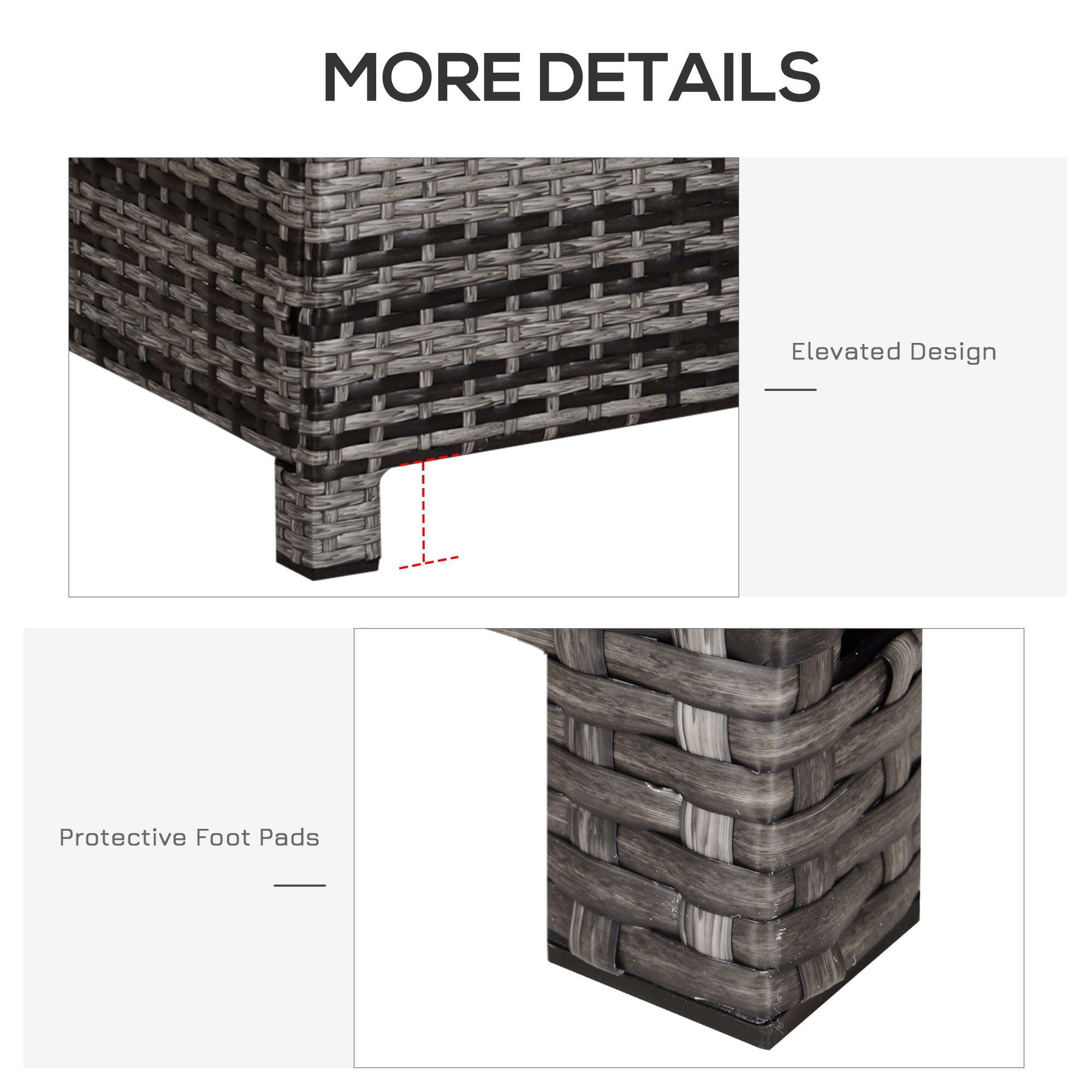 Outsunny Patio Side Table Outdoor Garden PE Rattan Wicker with Glass Top Balcony Furniture Mixed Grey