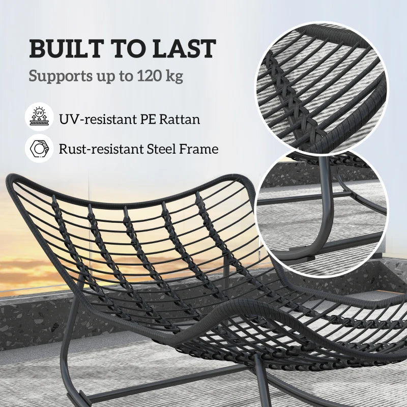 Oversized Rattan Patio Egg Chair, Outdoor Rocking Chair with Padded Cushion for Indoor, Porch, Grey