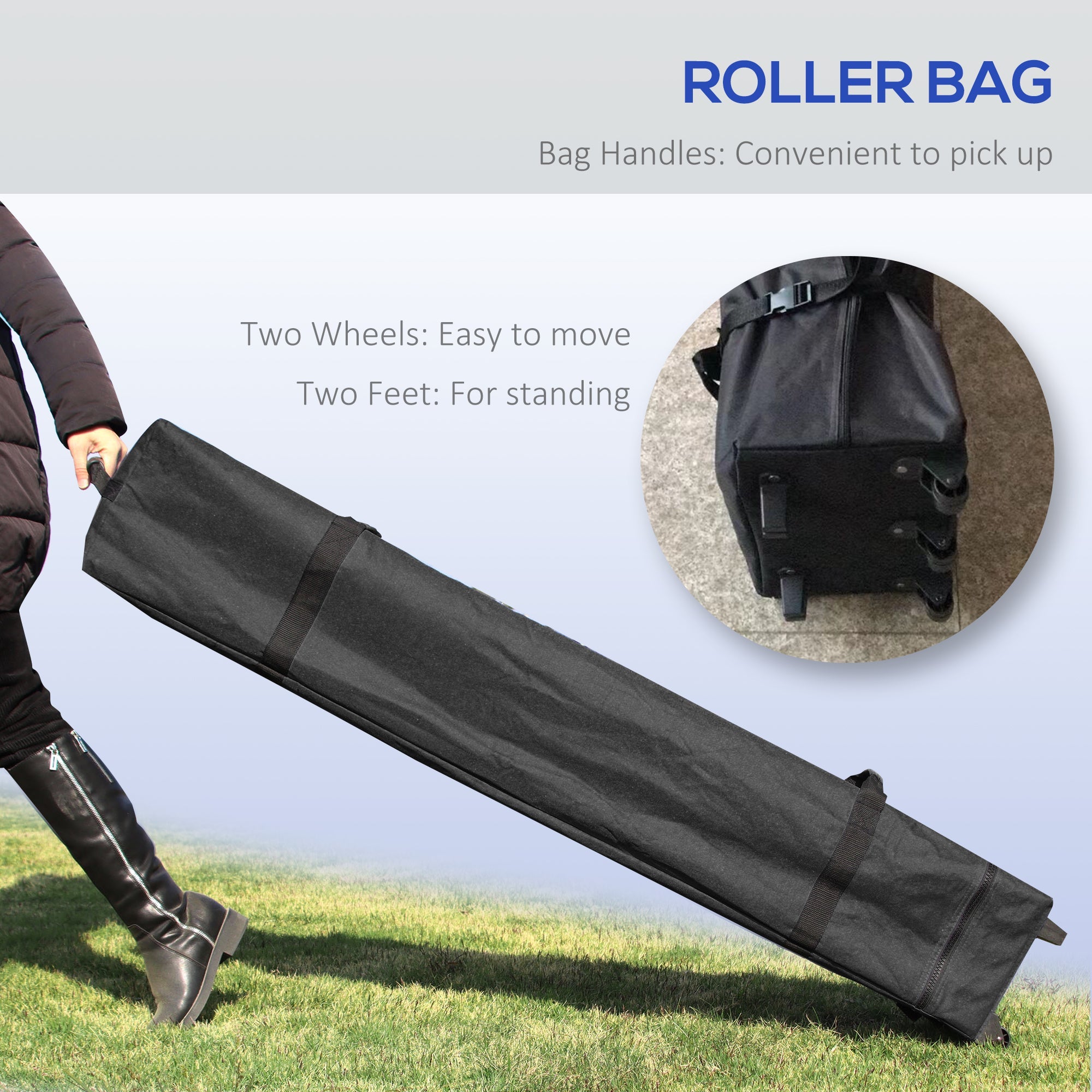 Outsunny 10x10FT Pop Up Canopy Instant Sun Shelter with Push Button Wheeled Bag Stakes Ropes Sandbags