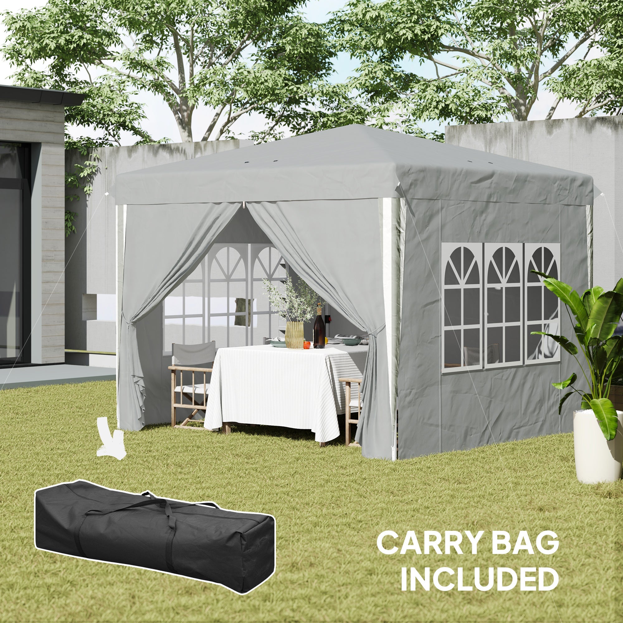 Outsunny 10' x 10' Pop-Up Canopy Tent with Sidewalls, Height-Adjustable, Carry Bag Included, for Outdoor, Garden, Patio, Light Grey