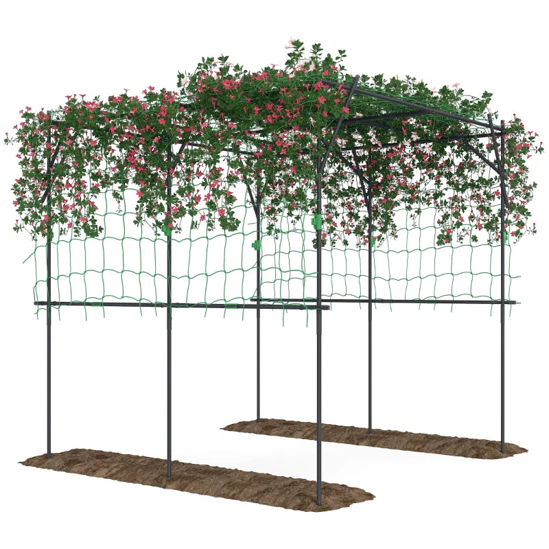 Garden Arch Cucumber Trellis for Climbing Plants, 7.3 FT Tall Metal Plant Trellis Support with Climbing Net, Black