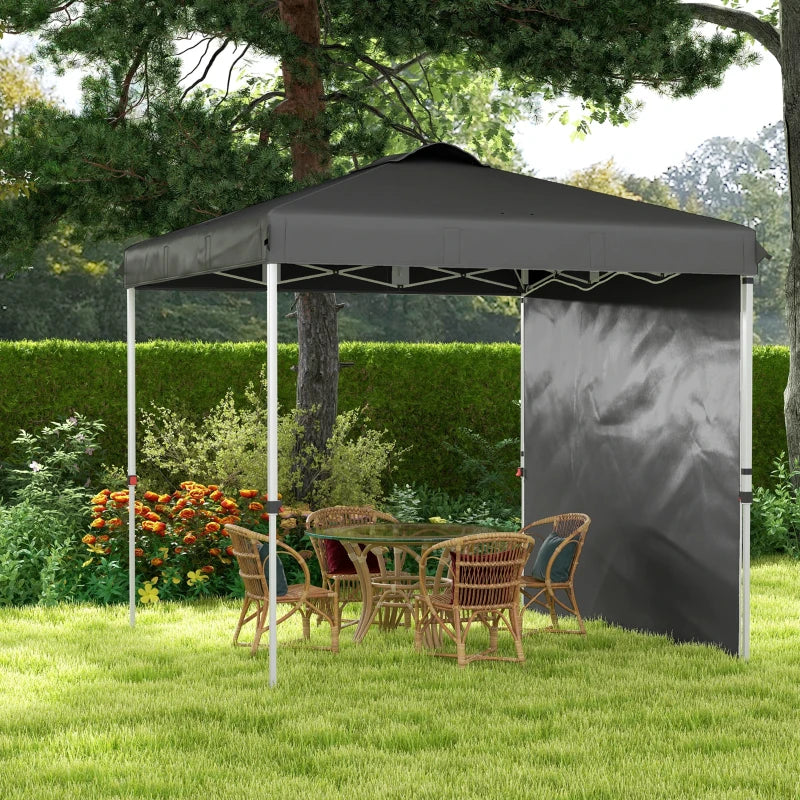 8 x 8 ft Pop Up Canopy with 1 Sidewall, Carry Bag and 4 Sand Bags, Height Adjustable Instant Sun Shelter, Dark Grey
