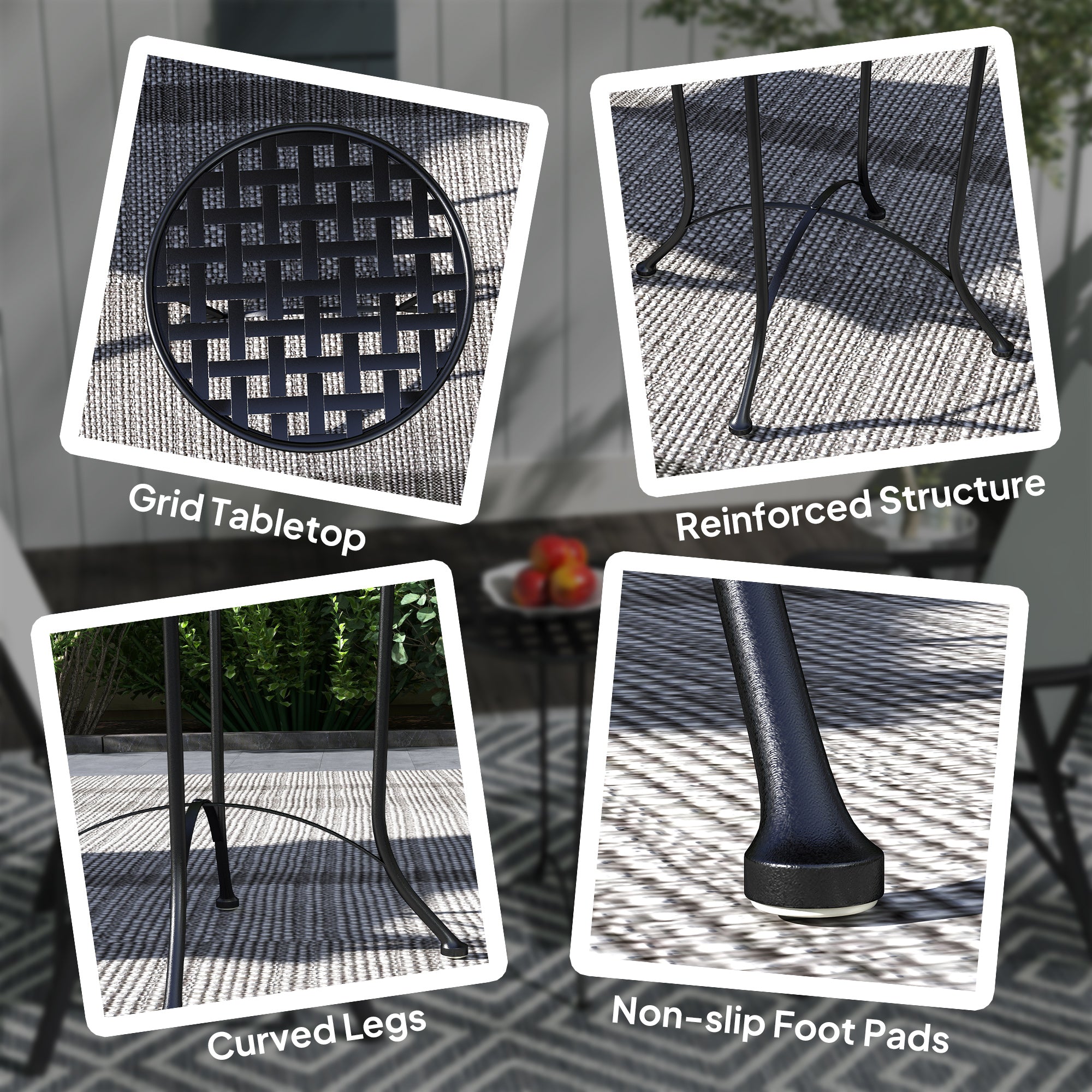 Outsunny 16" Round Outdoor Table, Small Patio Side Table, Metal End Table Plant Stand with Grid Top for Indoor, Garden, Black