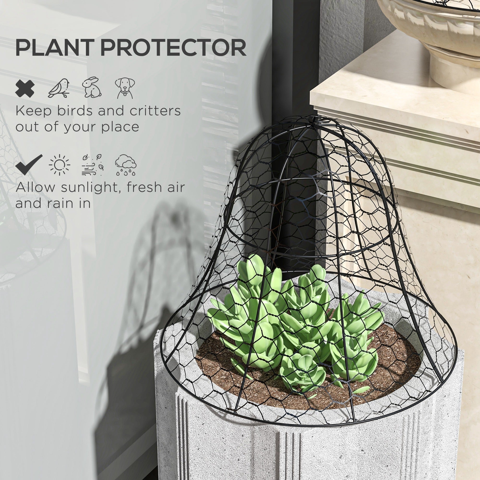 Outsunny 12 Pack Metal Garden Cloches 16"x13" Plant Cages Black Crop Protection to Keep Animals Out