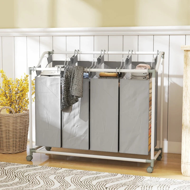 Laundry Hamper with Wheels, 160L Laundry Basket with 4 Removable Bags for Bedroom, Bathroom, Grey