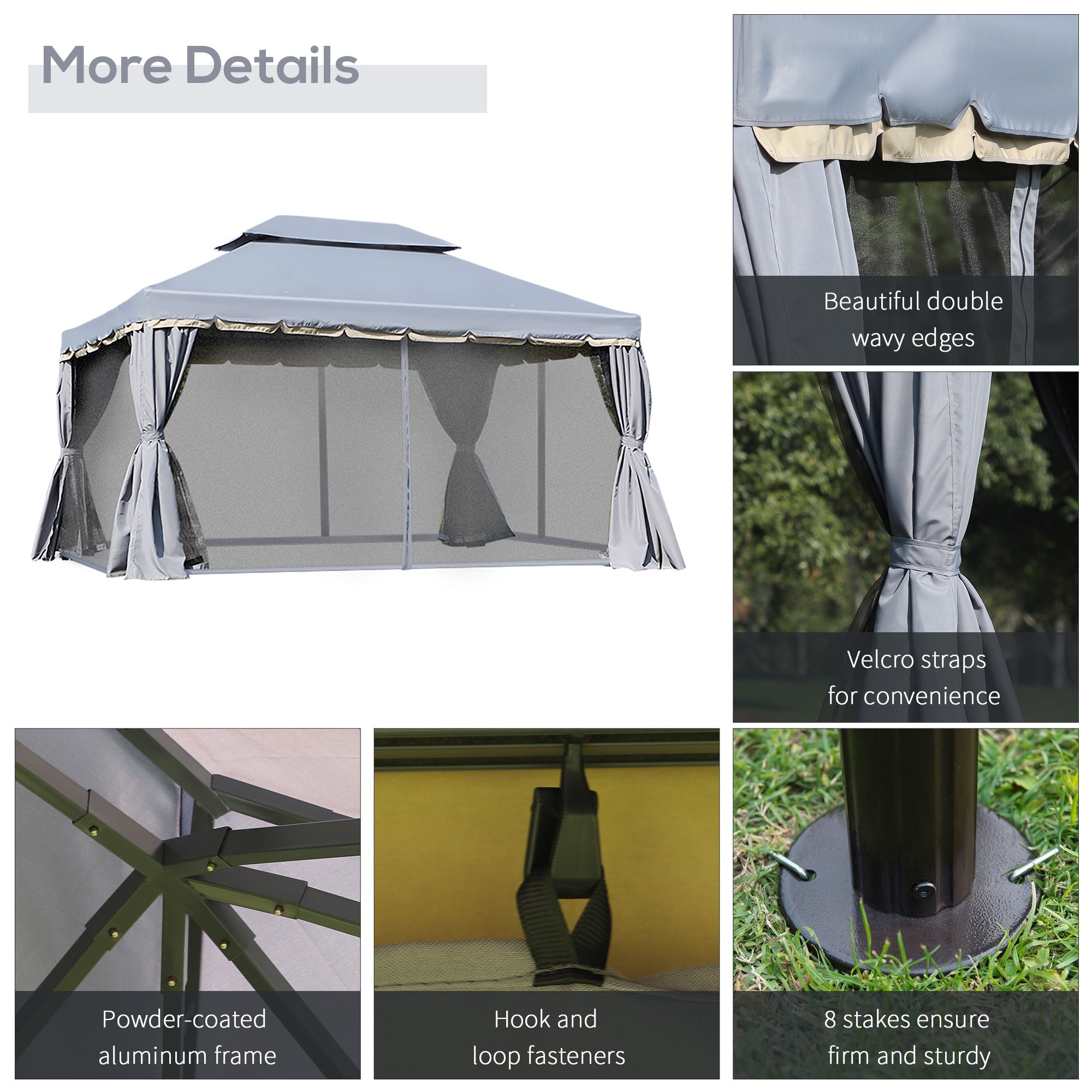 Outsunny 13' x 10' Outdoor Patio Gazebo Canopy with 2-Tier Polyester Roof, Vented Mesh Sidewall & Strong Aluminum Frame, Grey
