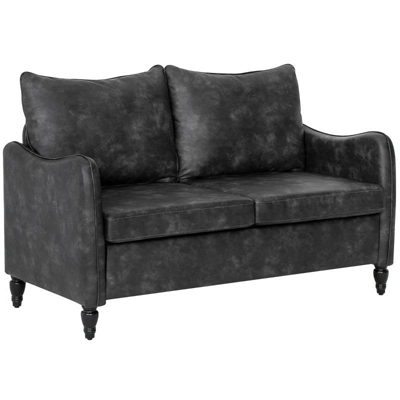 55" Loveseat Sofa, Small 2 Seater Couch with Solid Wood Legs, Modern PU Leather Upholstered Sofa for Small Spaces, Grey