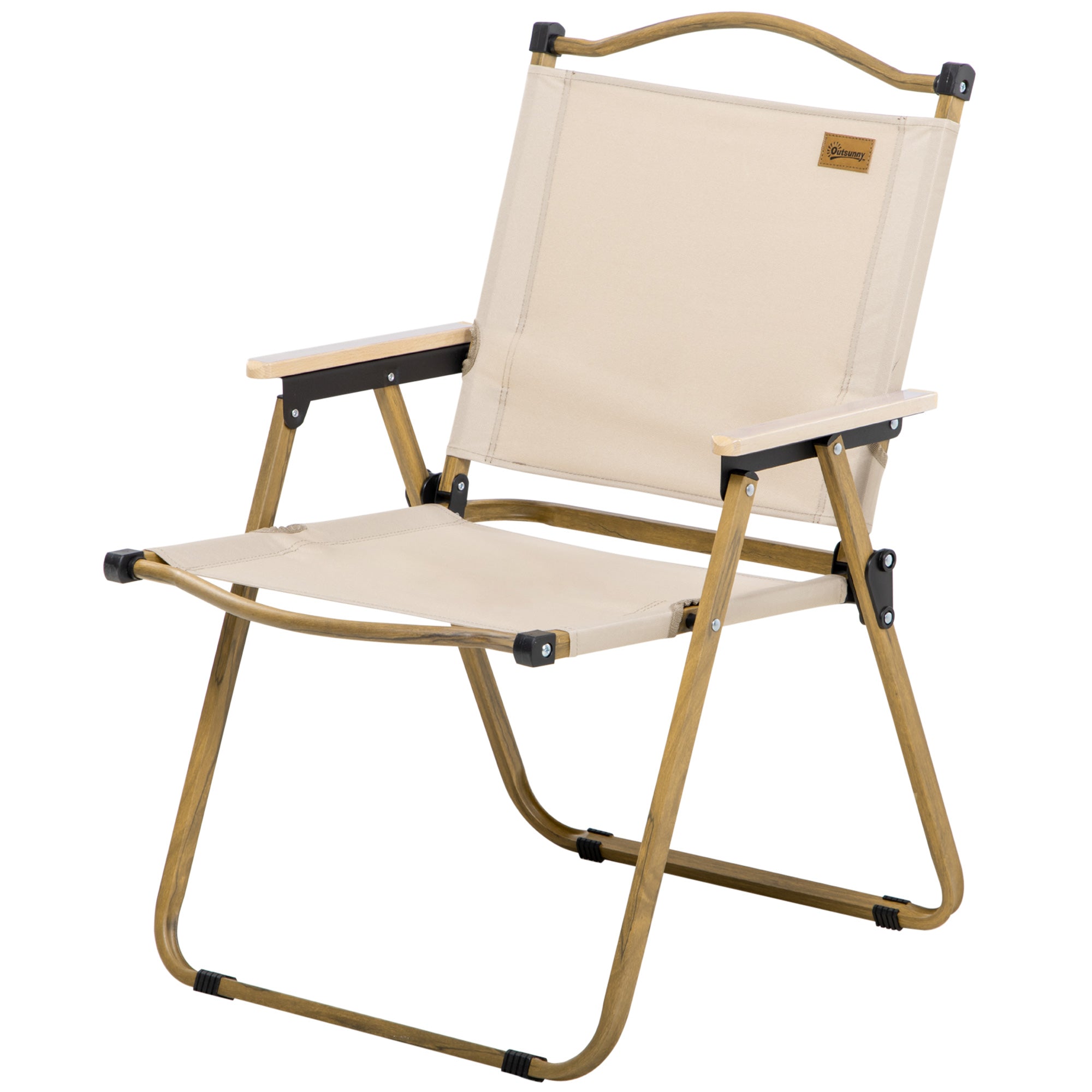 Outsunny Camping Chair, Lightweight Folding Chair, Portable Armchair, Excellent for Festivals, Fishing, Khaki
