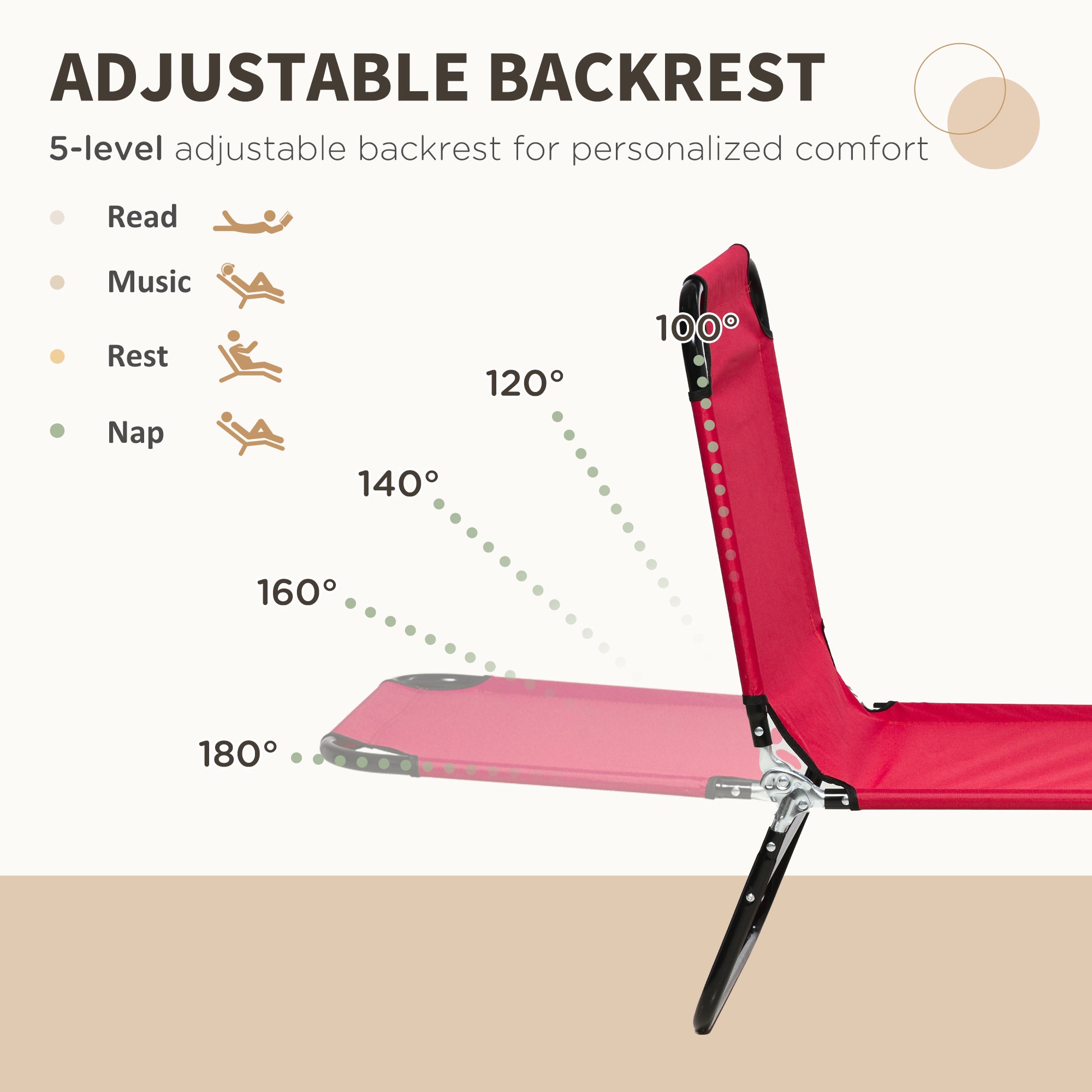 Outsunny Folding Lounge Chairs Set of 2 Outdoor Recliner for Sun Tanning Breathable Mesh Beach Patio Red