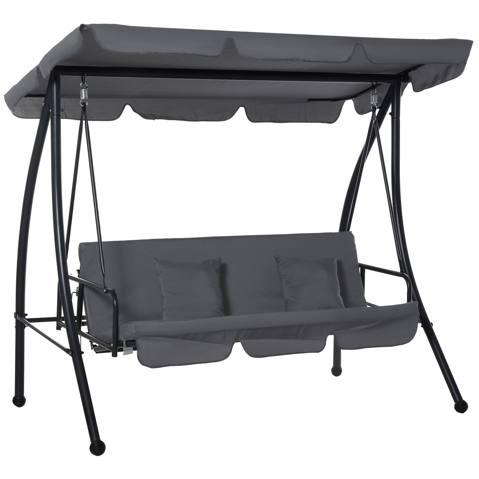 Outsunny Convertible Patio Swing Chair Garden 3 Person Hammock Outdoor Lounge Bed Cushioned with Tilt Canopy Dark Grey